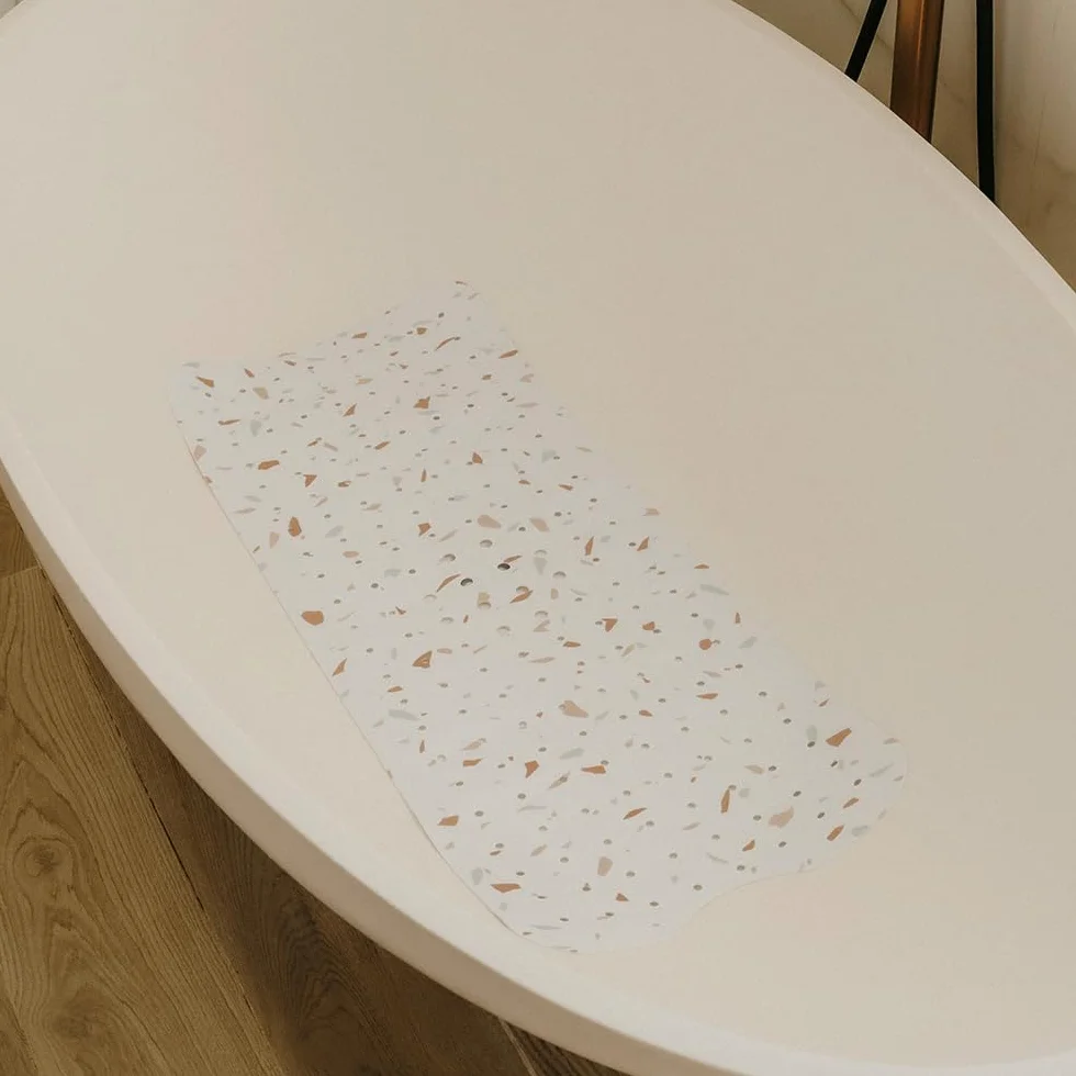 Tapis de Baignoire Bébé Antidérapant 100x40 cm Motif Terrazzo sans BPA Lavable en Machine Anti-moisissure Ventouses