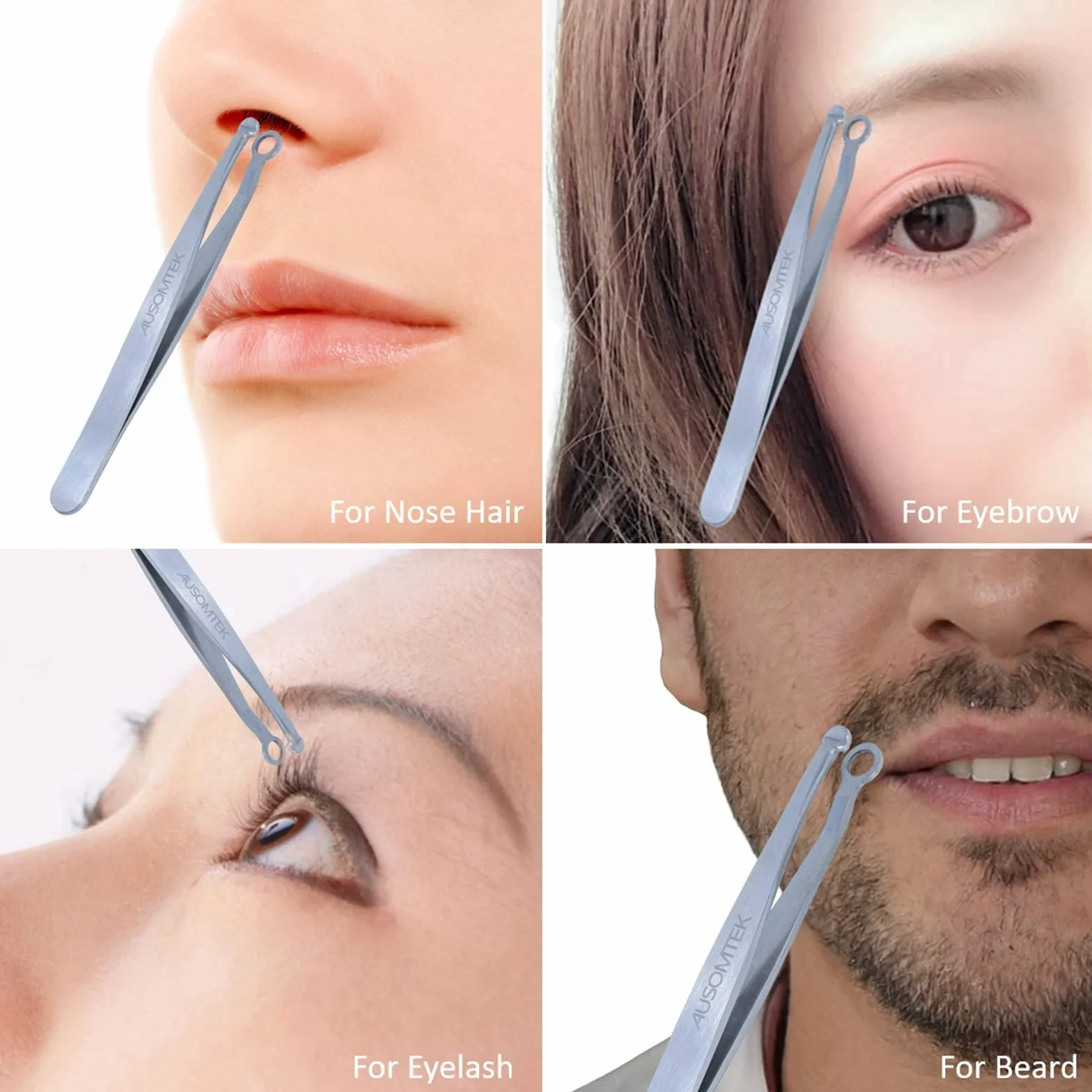 AUSOMTEK Pince à épiler nez oreilles ciseaux toilettage sourcils coupe-cils acier inoxydable tête ronde