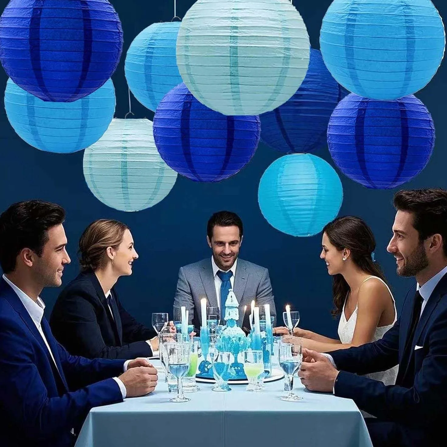 Lanterne en Papier Bleu Lot de 12 Rondes pour Mariage Décoration