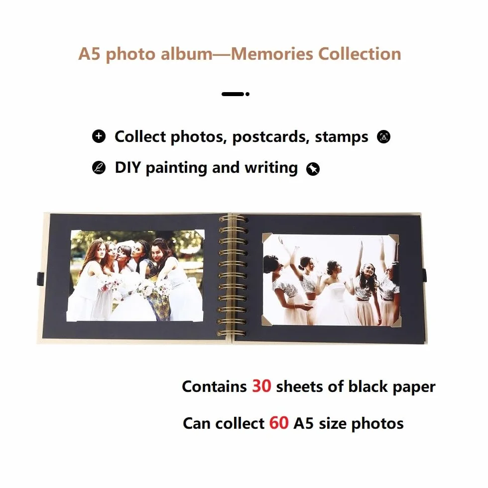 Album photo à personnaliser A5 21x15 cm 60 pages Papier noir Mini album pour enfants Livre de souvenirs à spirales