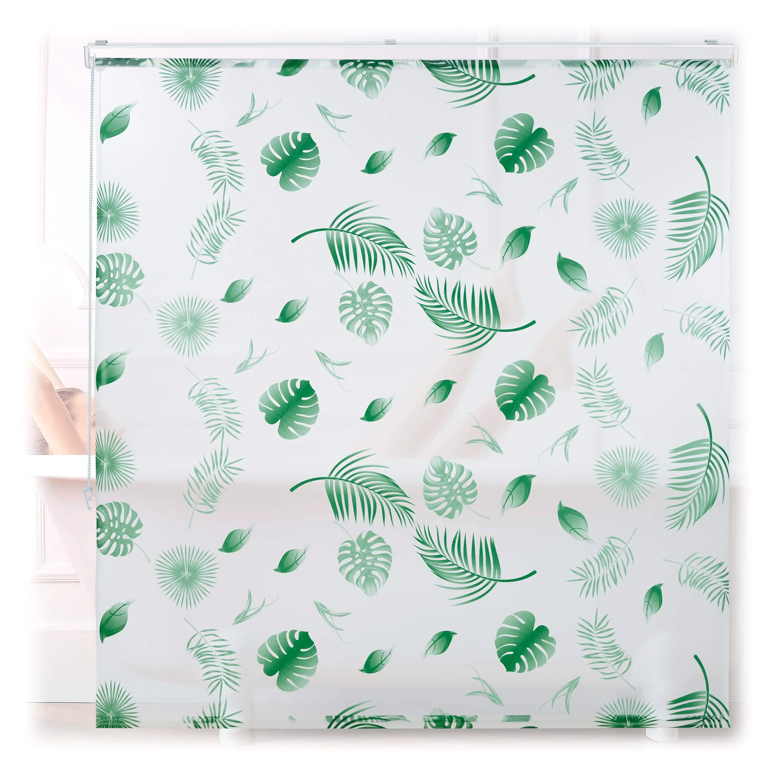 Relaxdays Store de Baignoire, 160 x 240 cm, Rideau de Douche Hydrofuge, Plafond & fenêtre, Pare-Bain, Blanc/Vert