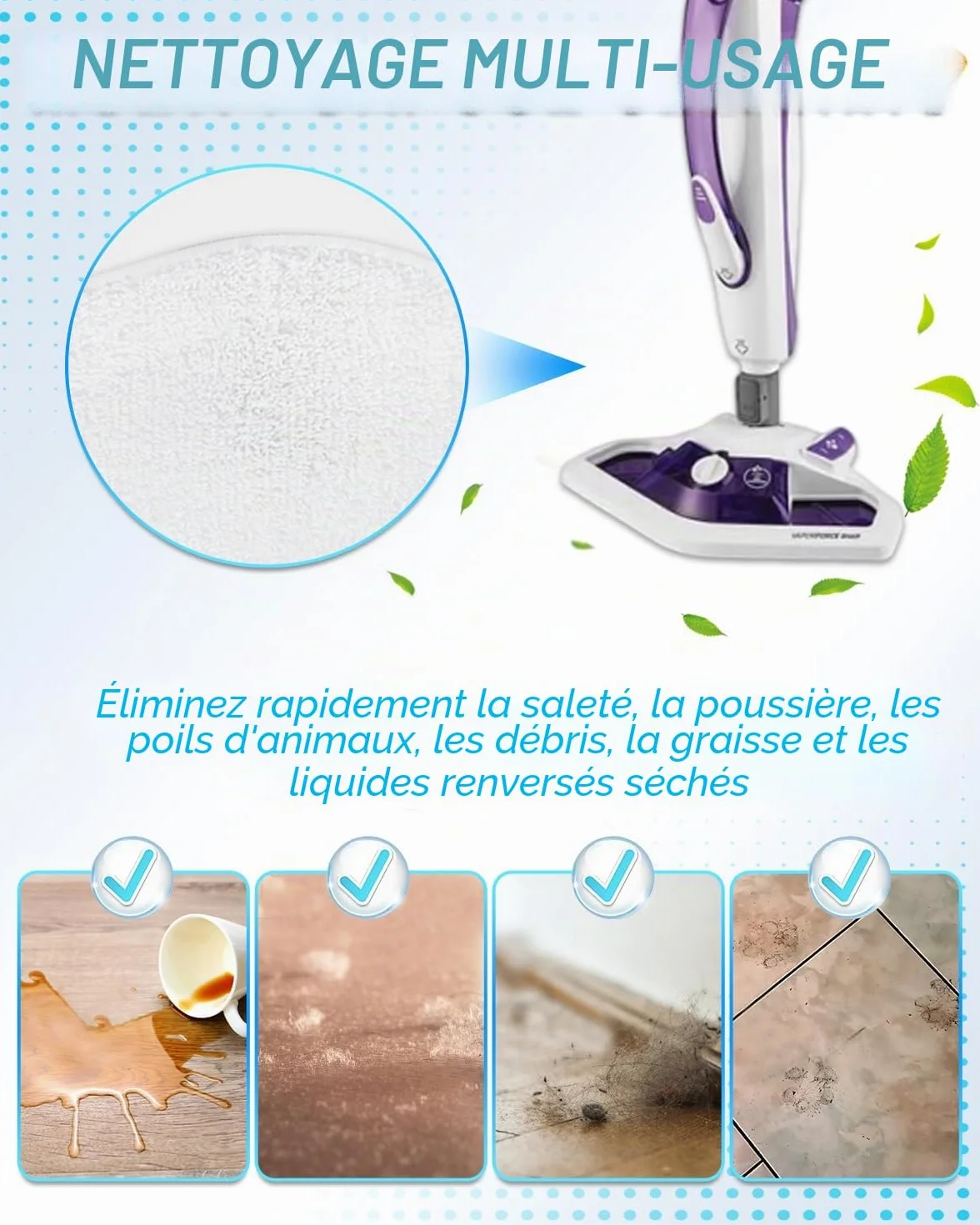 KEEPOW Serpillières Microfibres pour Polti Vaporetto SV440 SV450 SV460 Smart 100 T Réutilisables