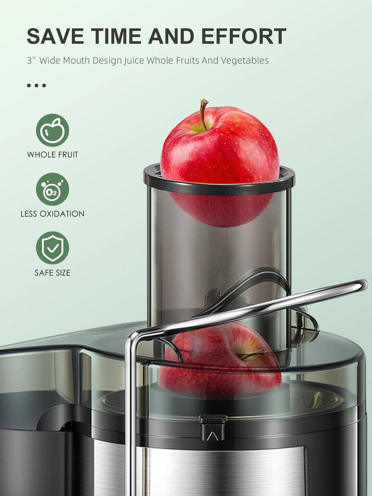 Extracteur de Jus Centrifuge Acier Inoxydable 800W Large Goulotte 3 Pouces Sans BPA