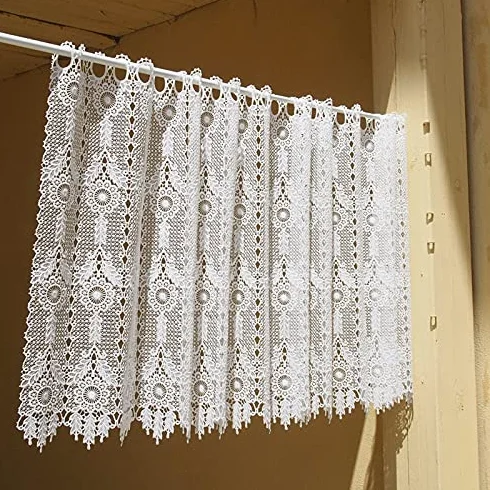 Rideaux brise-bise brodés en dentelle - Style maison de campagne (l x H 150 x 90 cm, laiteux) - 1 pièce