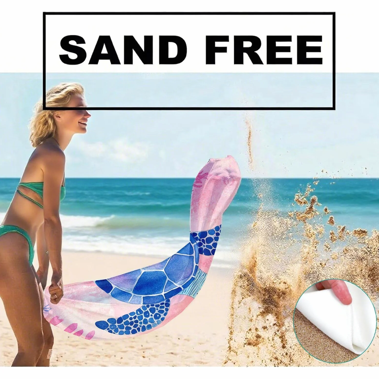 Serviette de Plage XXL 100x200 cm,Tortues de mer Serviette Plage Microfibre avec Séchage Rapide Anti-Sable Absorbante Fonction Design pour Vacances Piscine Pique-Nique Voyages Yoga, Cadeau Femme Q-647
