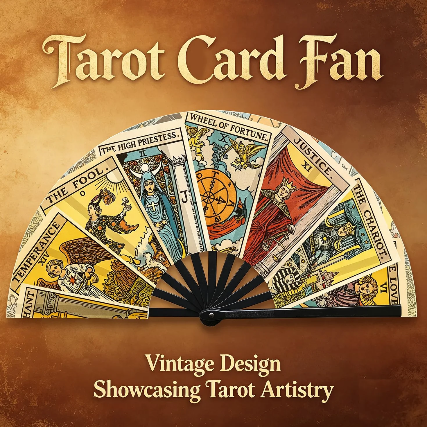 Éventail de tarot mystique avec motifs de cartes de tarot pour festival, cosplay et cadeau divination