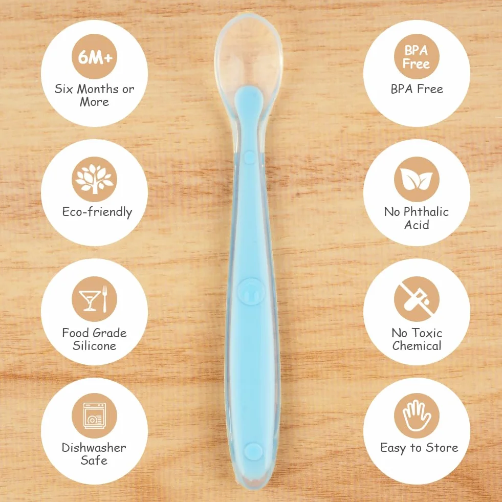 Vicloon Cuillère pour Bébé Silicone 5PCS Ensemble de Couverts Sans BPA