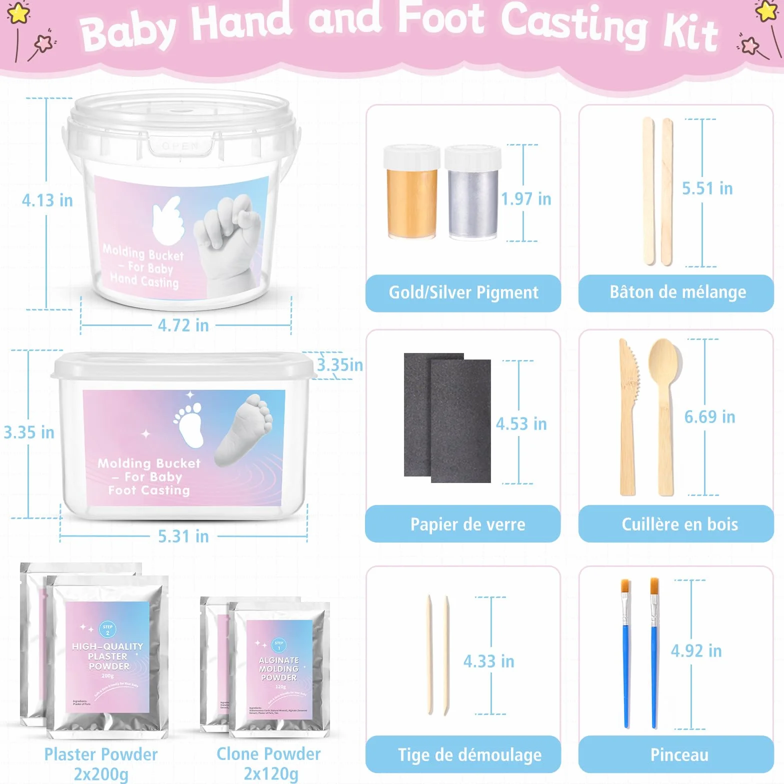 Taricor Kit de Moulage de Main Empreinte Bebe 3D Non Toxique avec Alginate et Poudre de Moulage