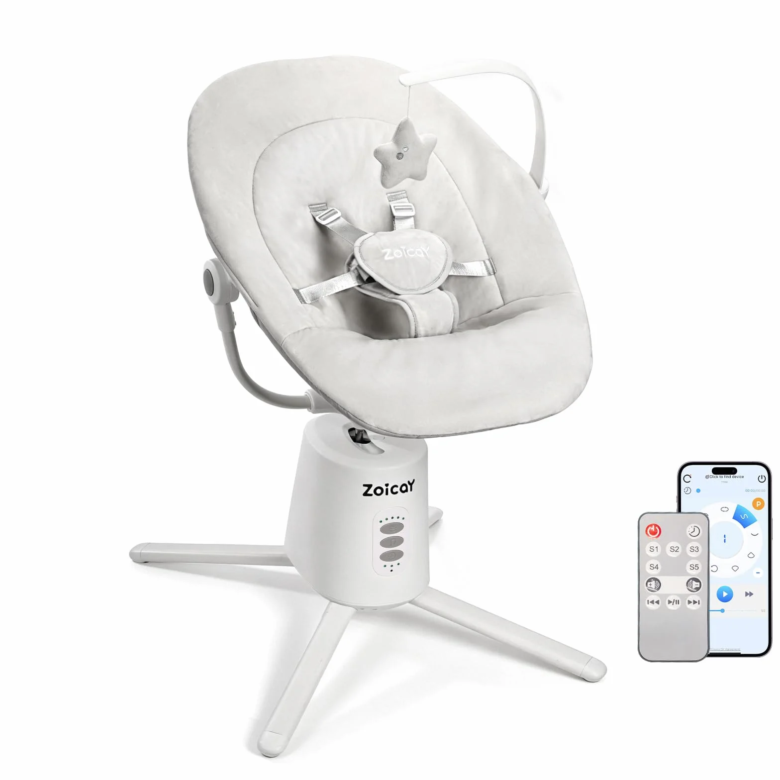 Transat Bébé Électrique Zoicay Balancelle 3 Modes Inclinaison Réglable Bluetooth Télécommande Blanc