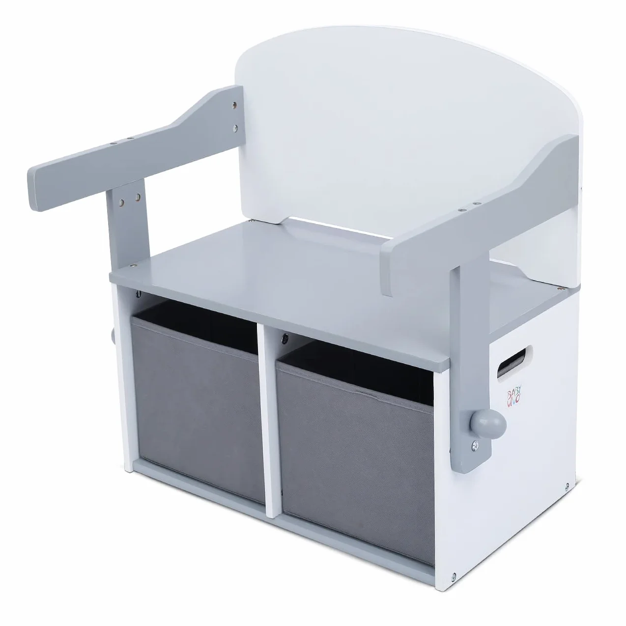 Baby Vivo Multifonctionnel 3en1 Table et Banc en Bois pour Enfants avec Coffre à Jouets - Felix Gris