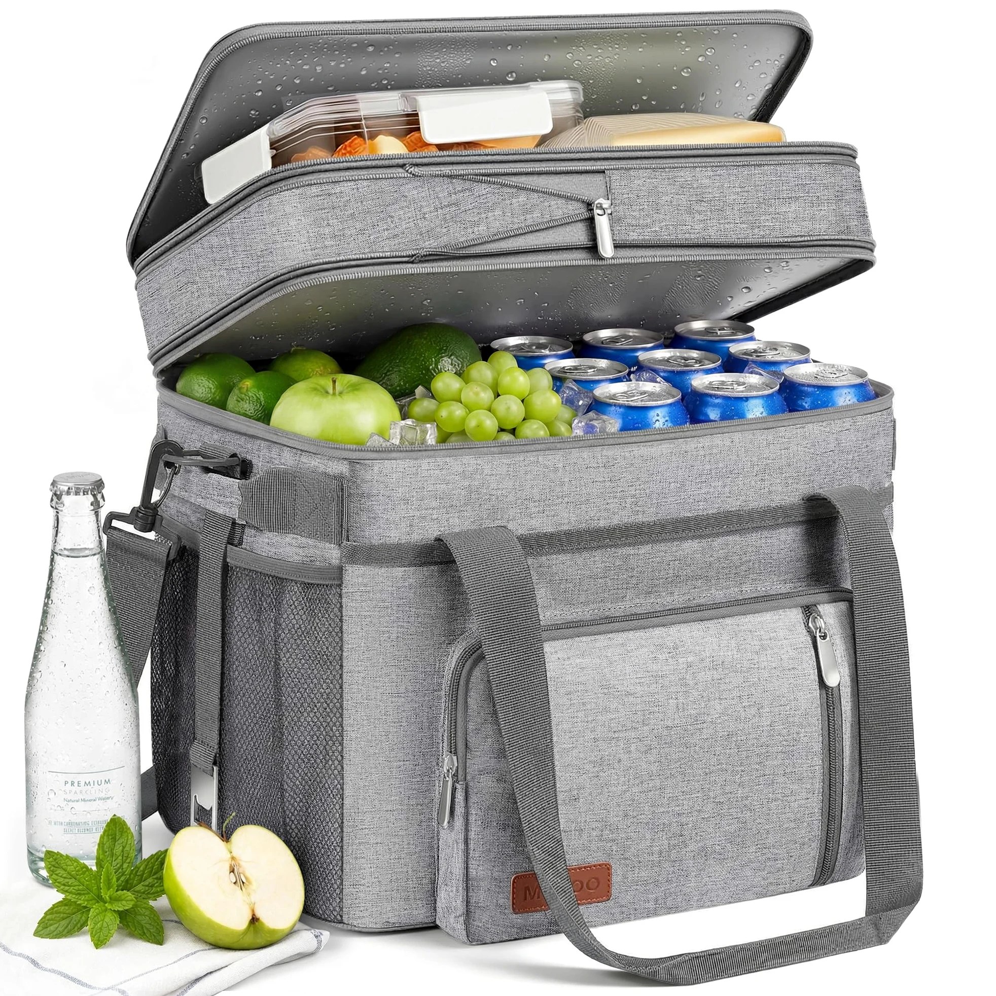 MIYCOO Sac isotherme avec double plateau extensible, 60 canettes anti-fuite | Glacière isotherme portable et douce, très grande glacière pour plage, pique-nique, camping, shopping (gris)