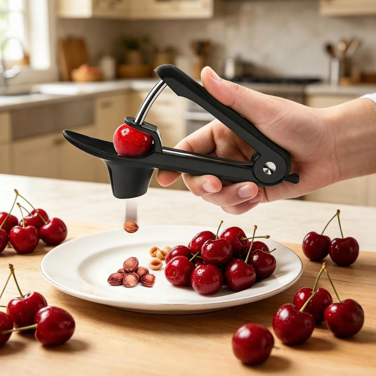 Dénoyauteur de cerises manuel - Dénoyauteur à fruits, prunes et baies - Noir