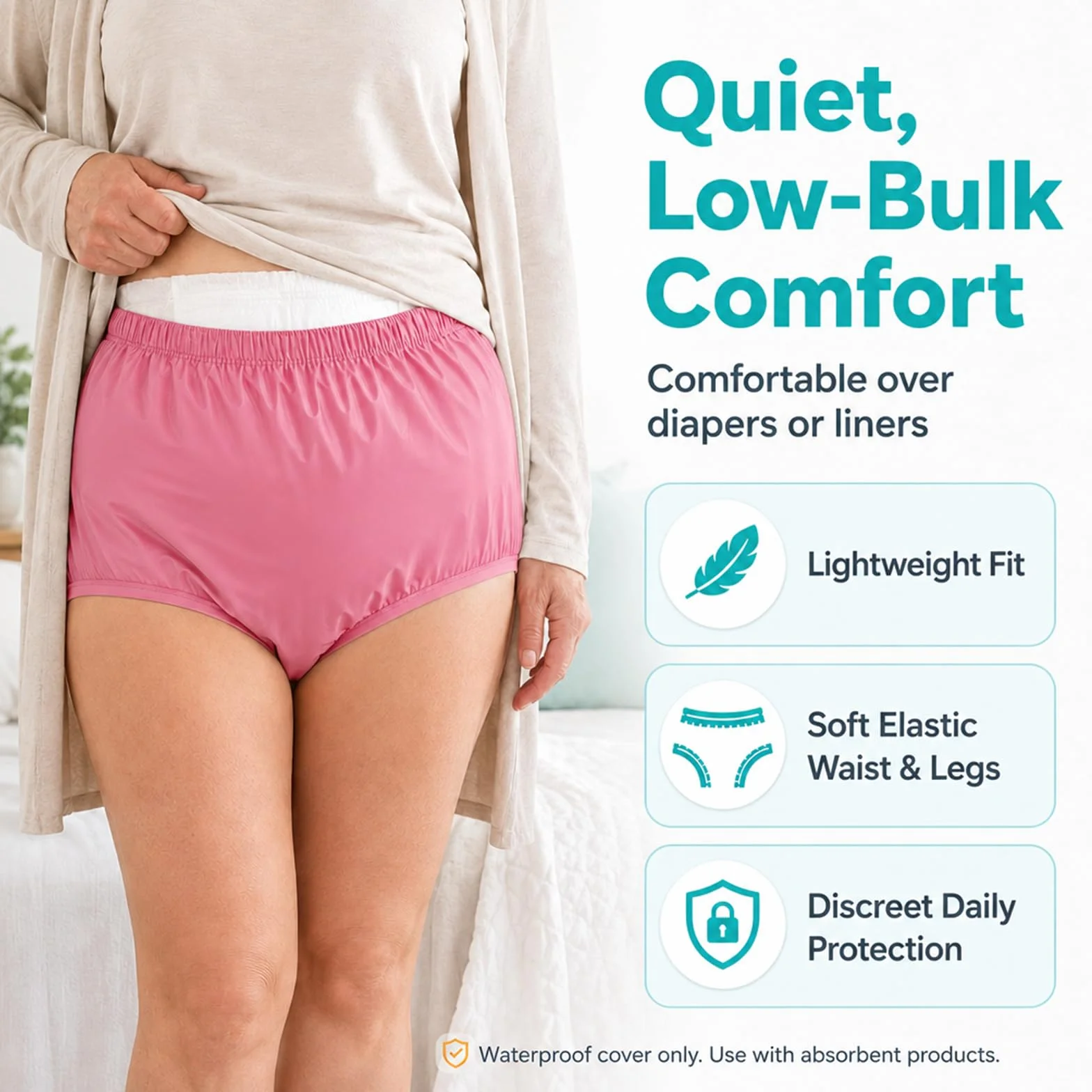 AQX Culottes étanches incontinence adulte lavables réutilisables taille M rose
