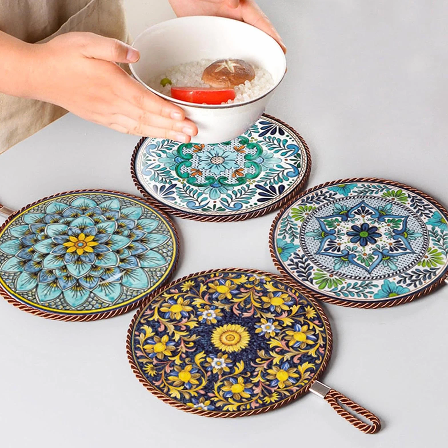 Dessous de Plats 4 Pièces Céramique Anti-Brûlure 17 mm pour Tasses, Bols, Casseroles