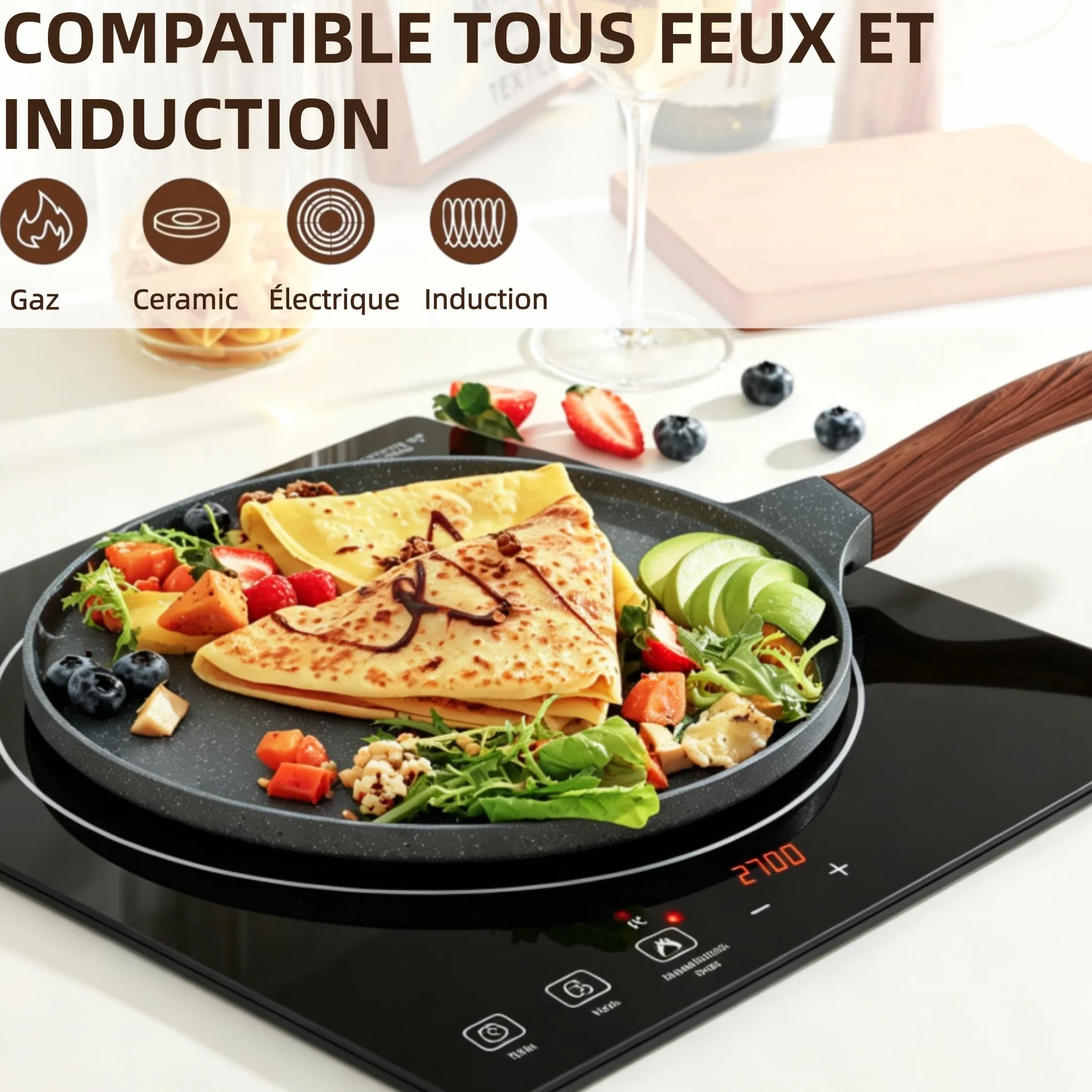 SENSARTE Poêle à Crêpes 26 cm Antiadhésif Granit Suisse Compatible Induction