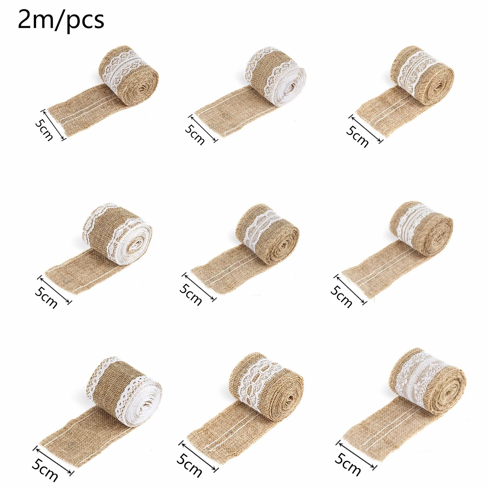 Ruban Jute Naturel avec Dentelle Décorations Mariage Noël Craft Kit de 9