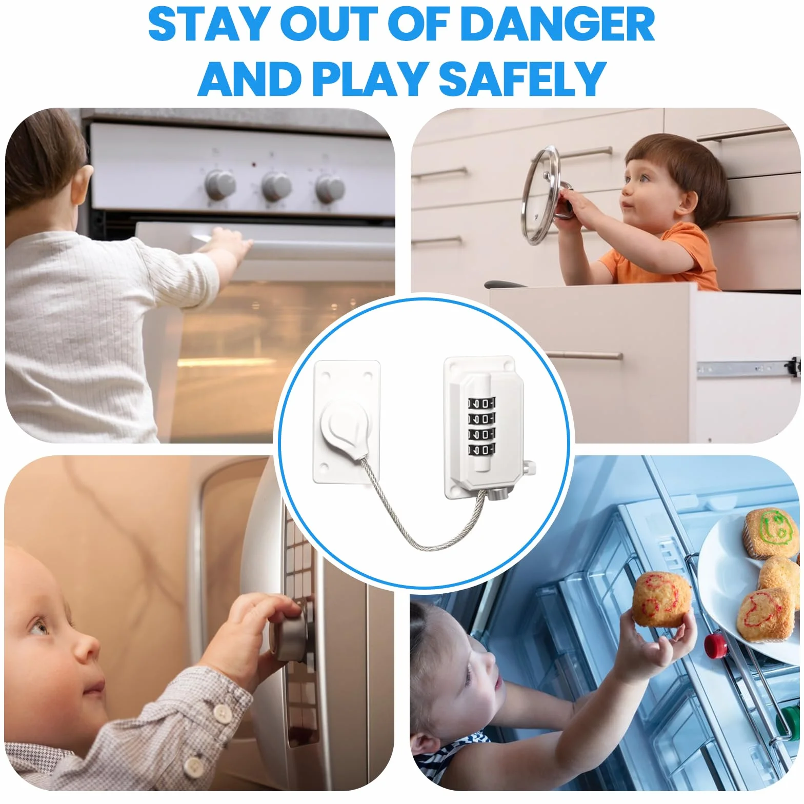 Cadenas Frigo Enfant Serrure Réfrigérateur Combinaison Sécurité Fenêtre Sans Percage Verrou Placard Rotatif 360° Blanc 2 Pièces