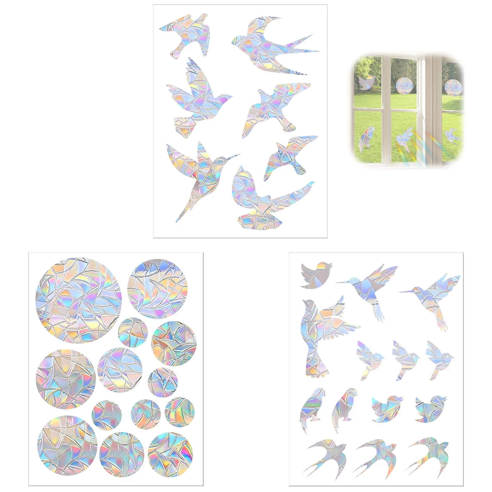 Autocollants de fenêtre Prisme anti-collision Suncatcher Arc-en-Ciel colibri translucides Lot de 48