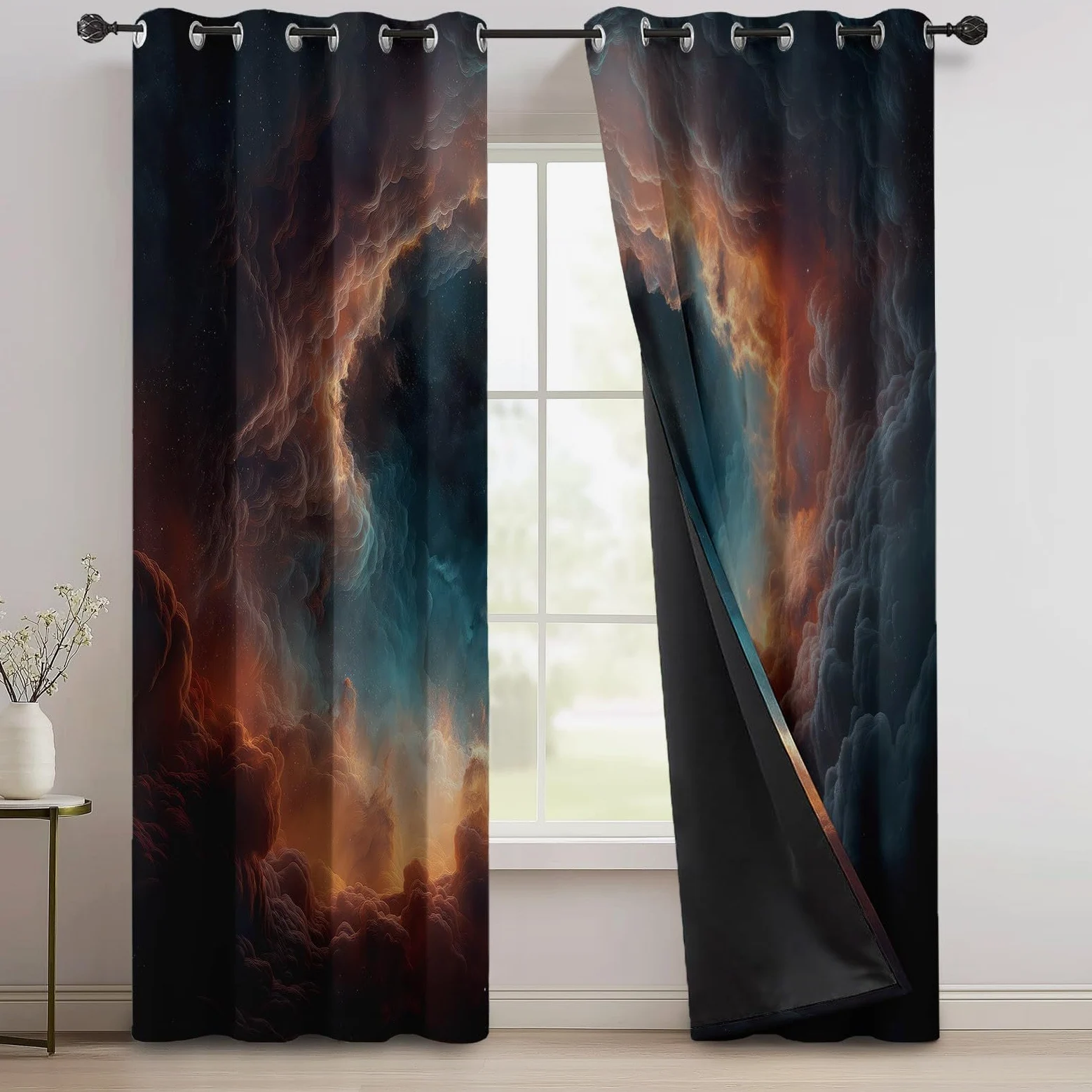 Rideau Occultant 85L x 200H cm, Rideaux Thermiques Bleu Univers Fantastique Nébuleuse Nuages avec Oeillets, Rideaux Isolants Anti-Froid pour Salon et Chambre Fenetre Moderne Décoration, Lot de 2