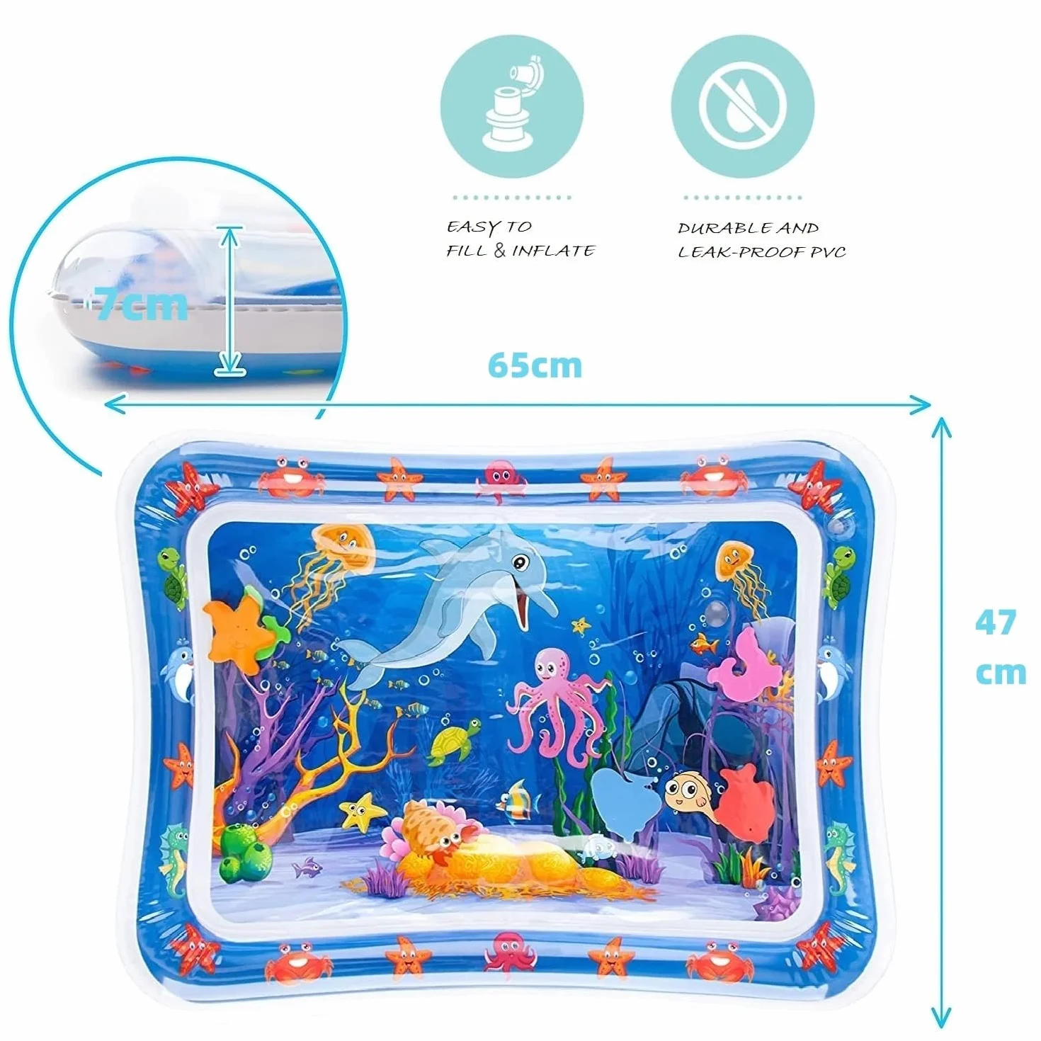Tapis d'Eau Bébé Gonflable Sensoriel Eveil Tummy Time 3-12 Mois