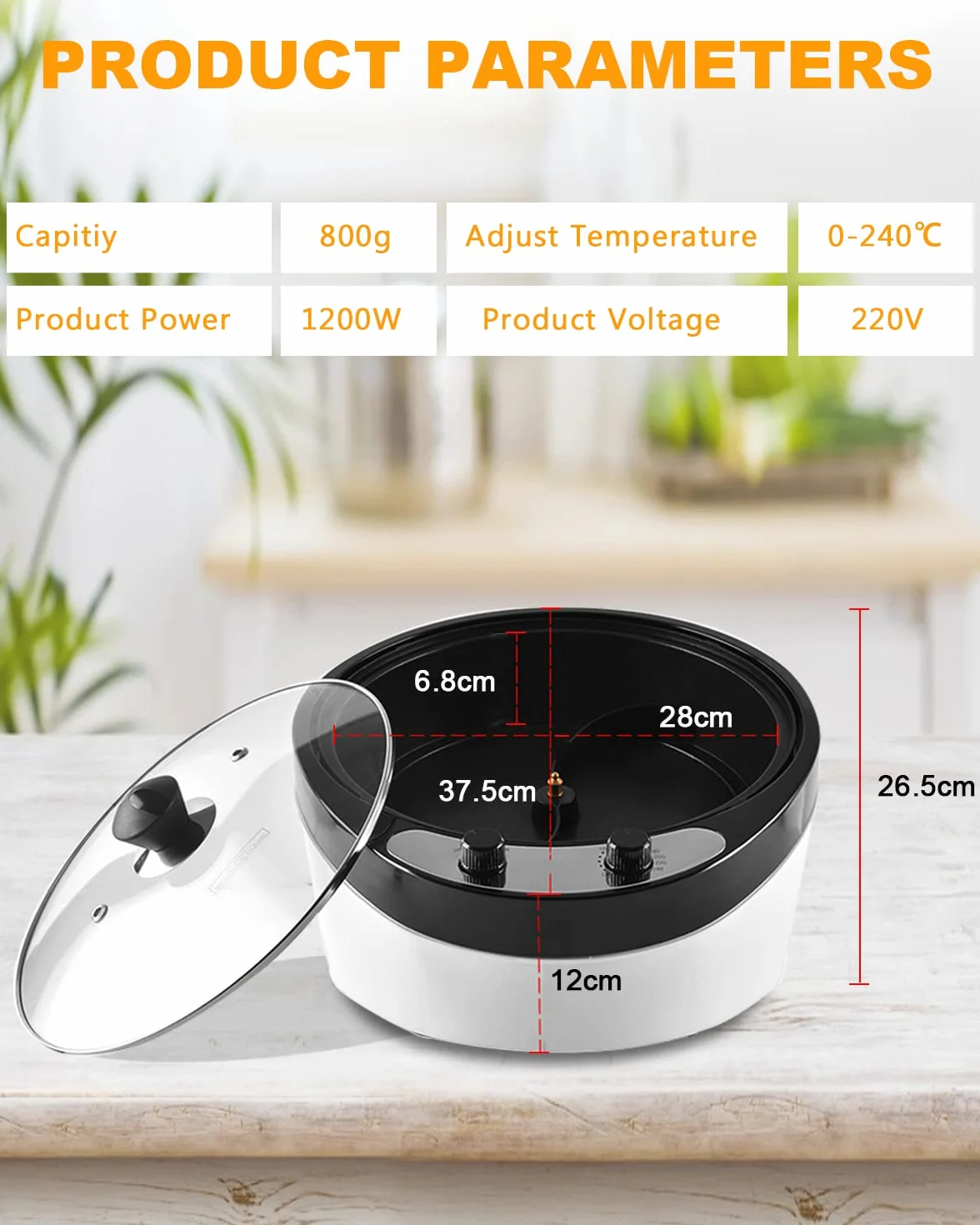 Torréfacteur de Café 800g 1200W 0-240℃ Machine à Torréfier Maison