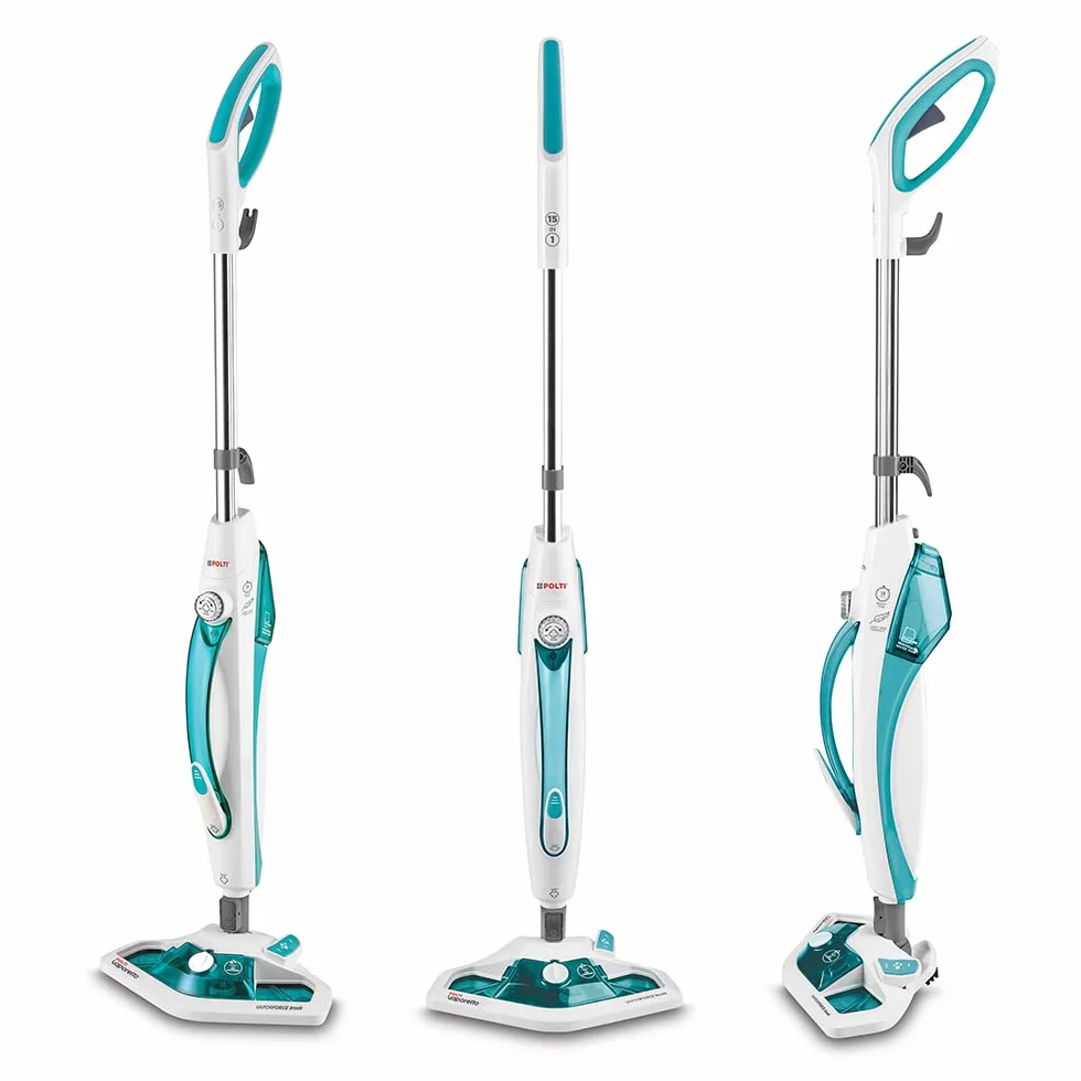 Polti Vaporetto SV450 Double Balai Vapeur 2-en-1 13 Accessoires Réservoir 0,3 L Bleu Clair Blanc