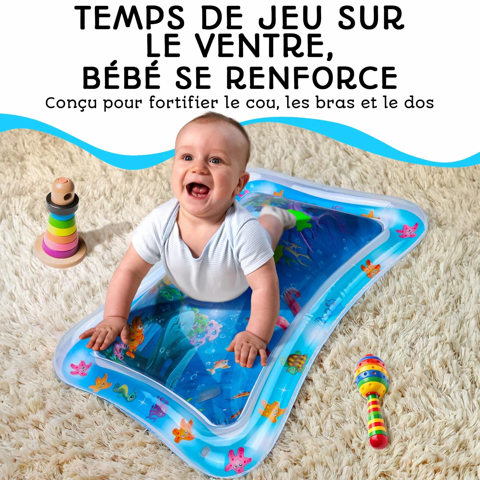 Tapis d’Eau Bébé – Tapis d’Éveil Sensoriel Gonflable sans BPA | Jouet d’Éveil & de Motricité