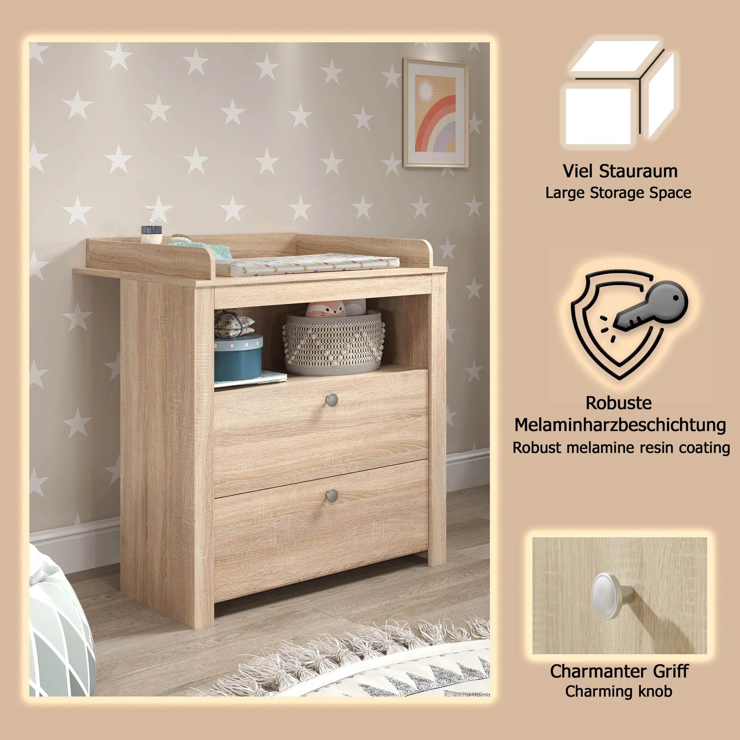 Trendteam Smart Living Olivia Mobilier de Chambre de bébé combiné 2 pièces Chêne Clair