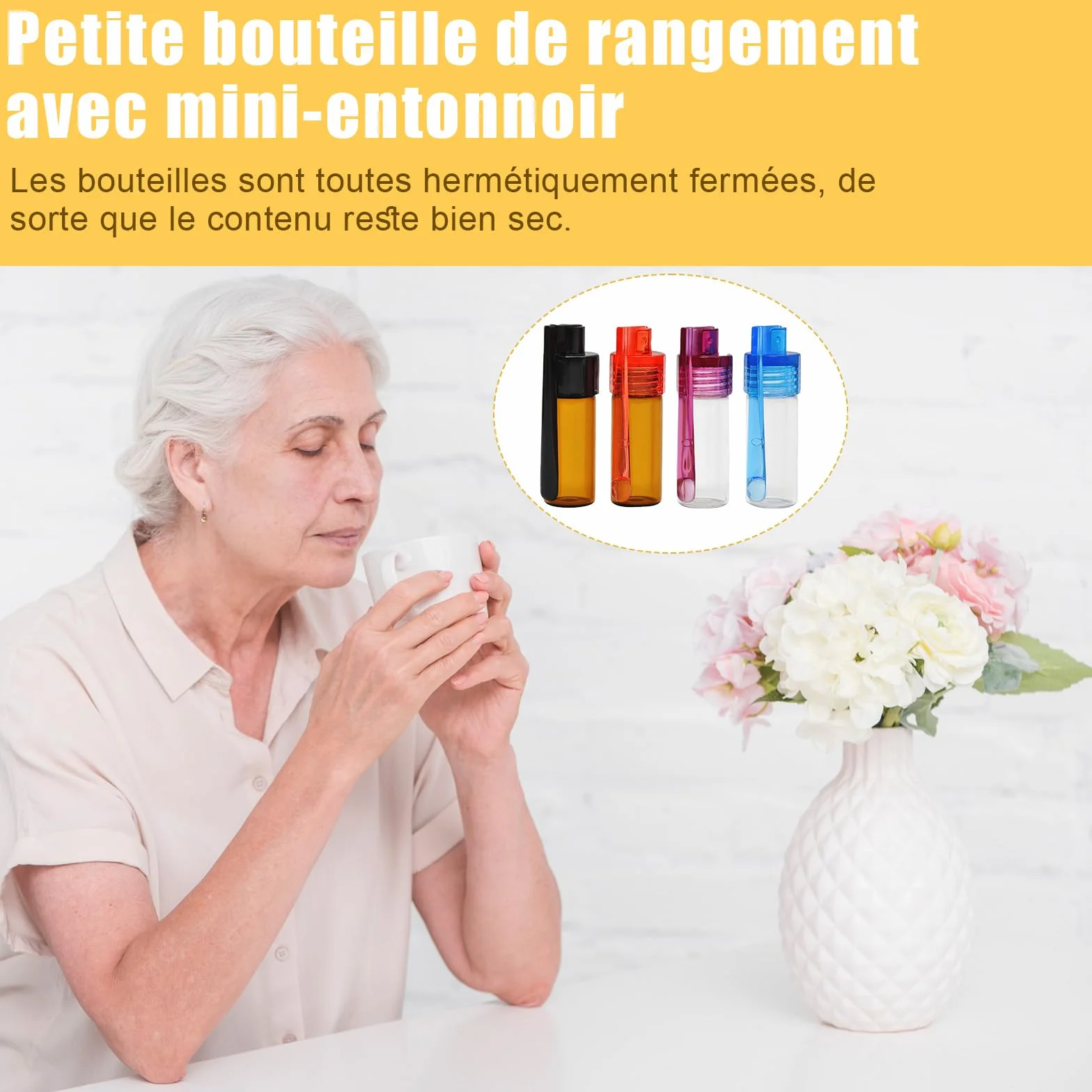 Flacon de Poudre à épices en Verre 51mm avec Cuillère et 2 Entonnoirs Argentés pour Camping Voyage