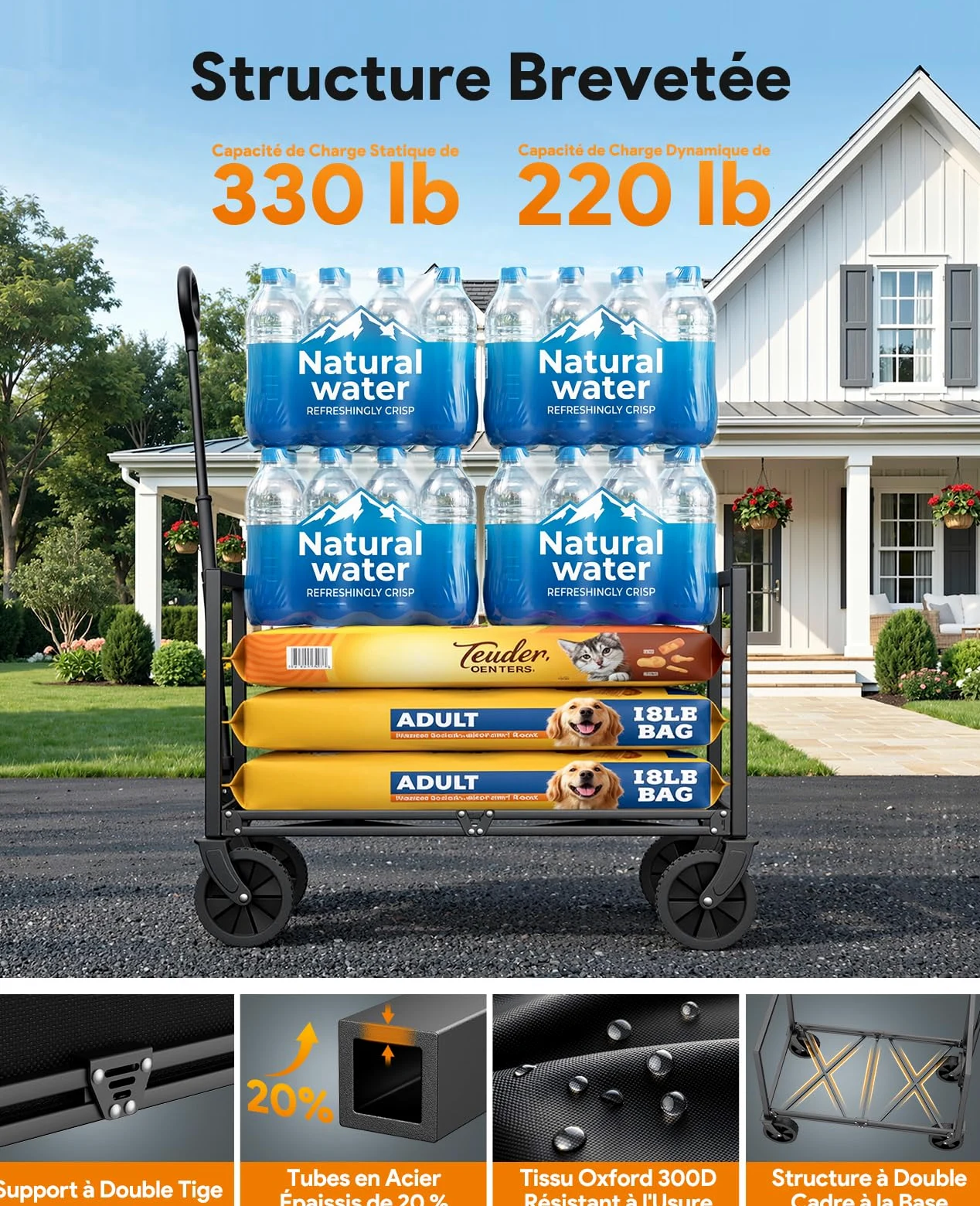 Chariots Pliables, Chariot Pliant de 330 Livres, Chariots Pliables Robustes avec roulettes, Chariot Utilitaire Portable pour Camping Courses Sport Jardin Shopping, Noir Clair