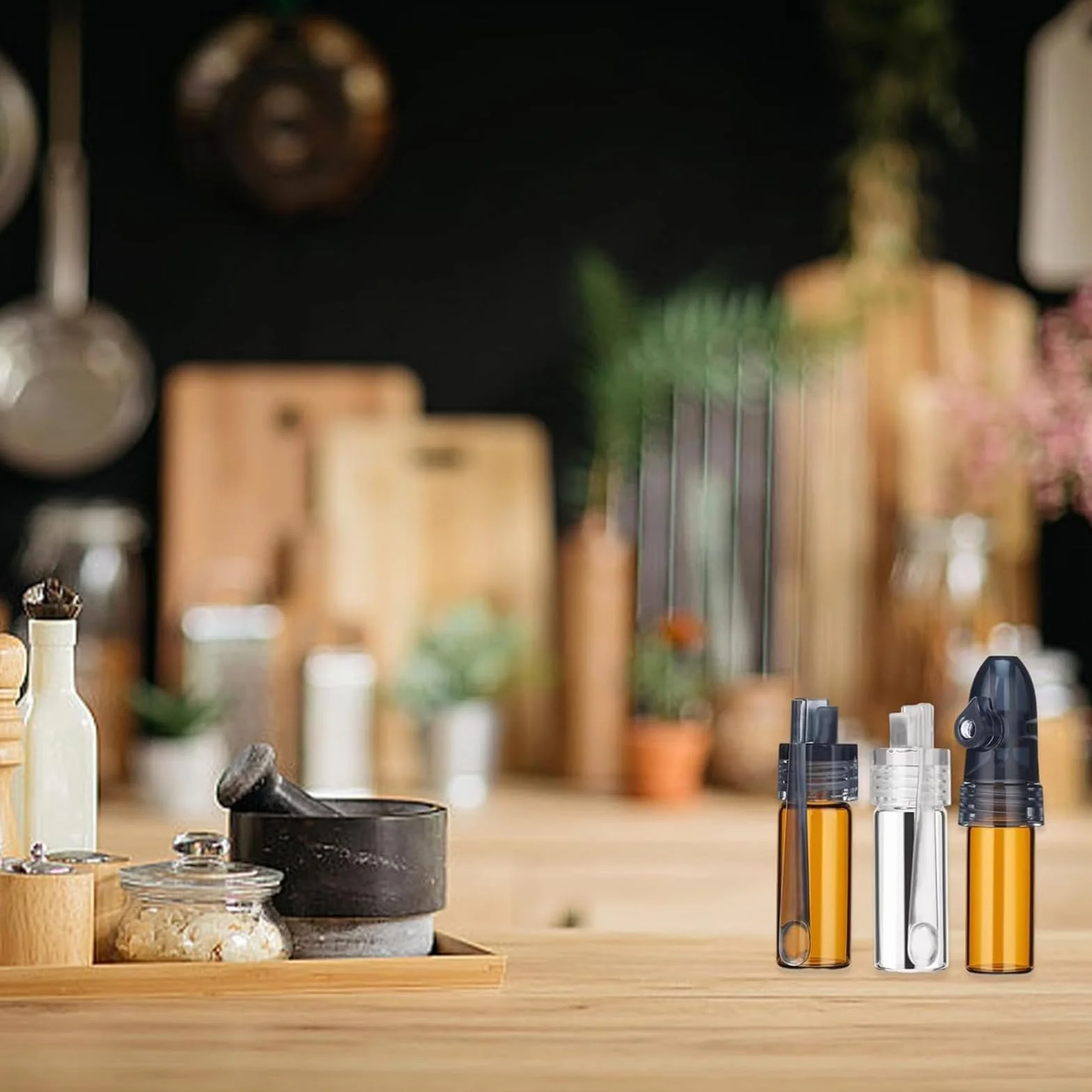 Pot à Épices Verre 4 Pièces avec Entonnoir, Brun et Blanc, pour Camping et Voyages