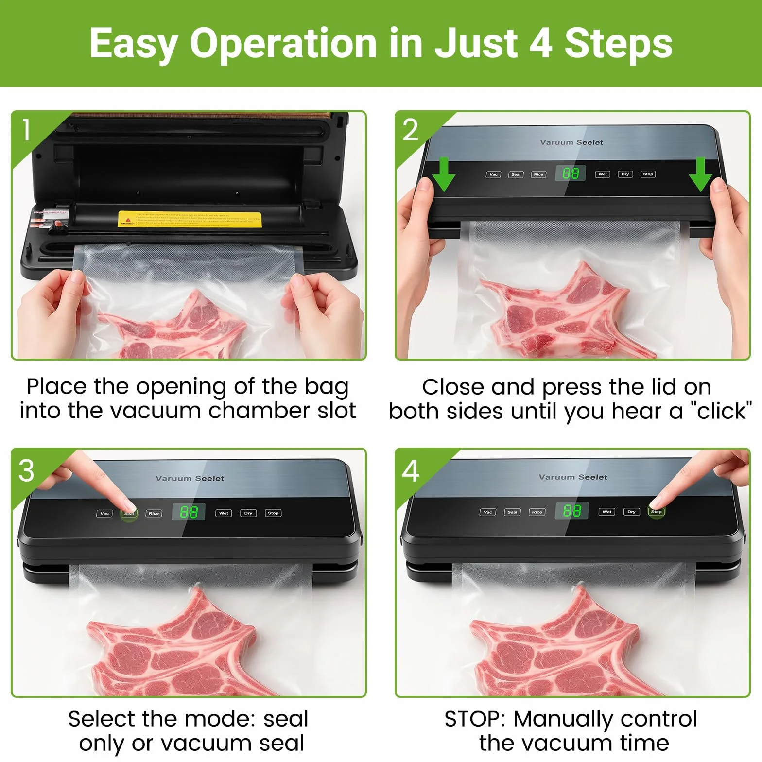 Machine Sous Vide Alimentaire 6 en 1, Sous Videuse avec Tuyau d'Aspiration, Coupeur Intégré et Rangement, 1 Rouleau + 30 Sacs
