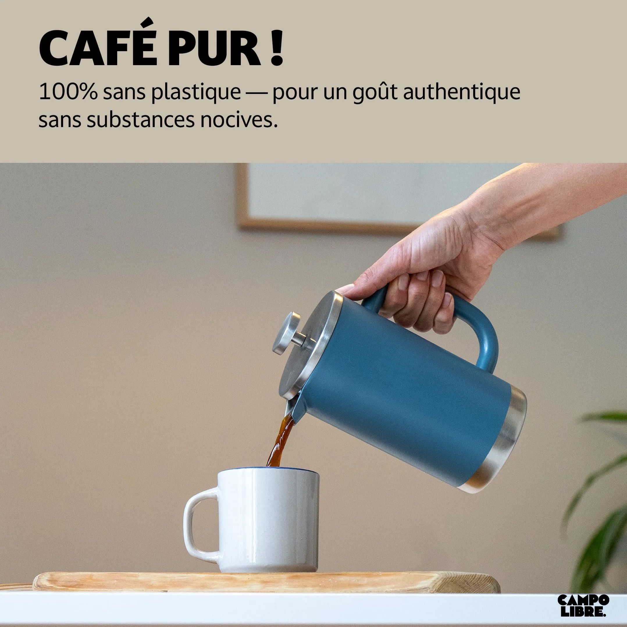 Campo Libre GIORGIO Cafetiere a Piston en Acier Inoxydable Recyclé Double Paroi Isotherme French Press 1000ml 1l