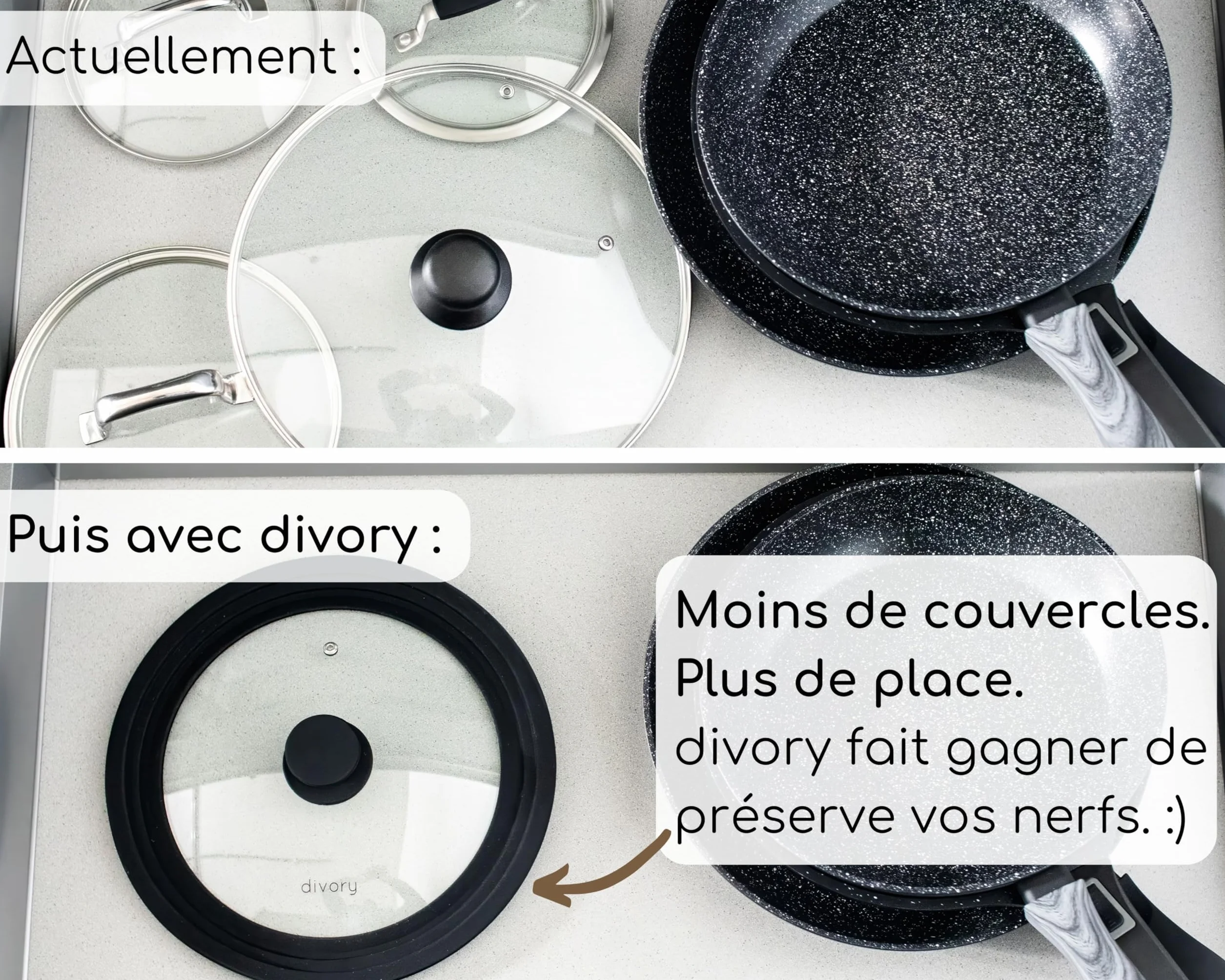 DIVORY Couvercle Universel Ø 24 26 28 cm pour casserole et poele