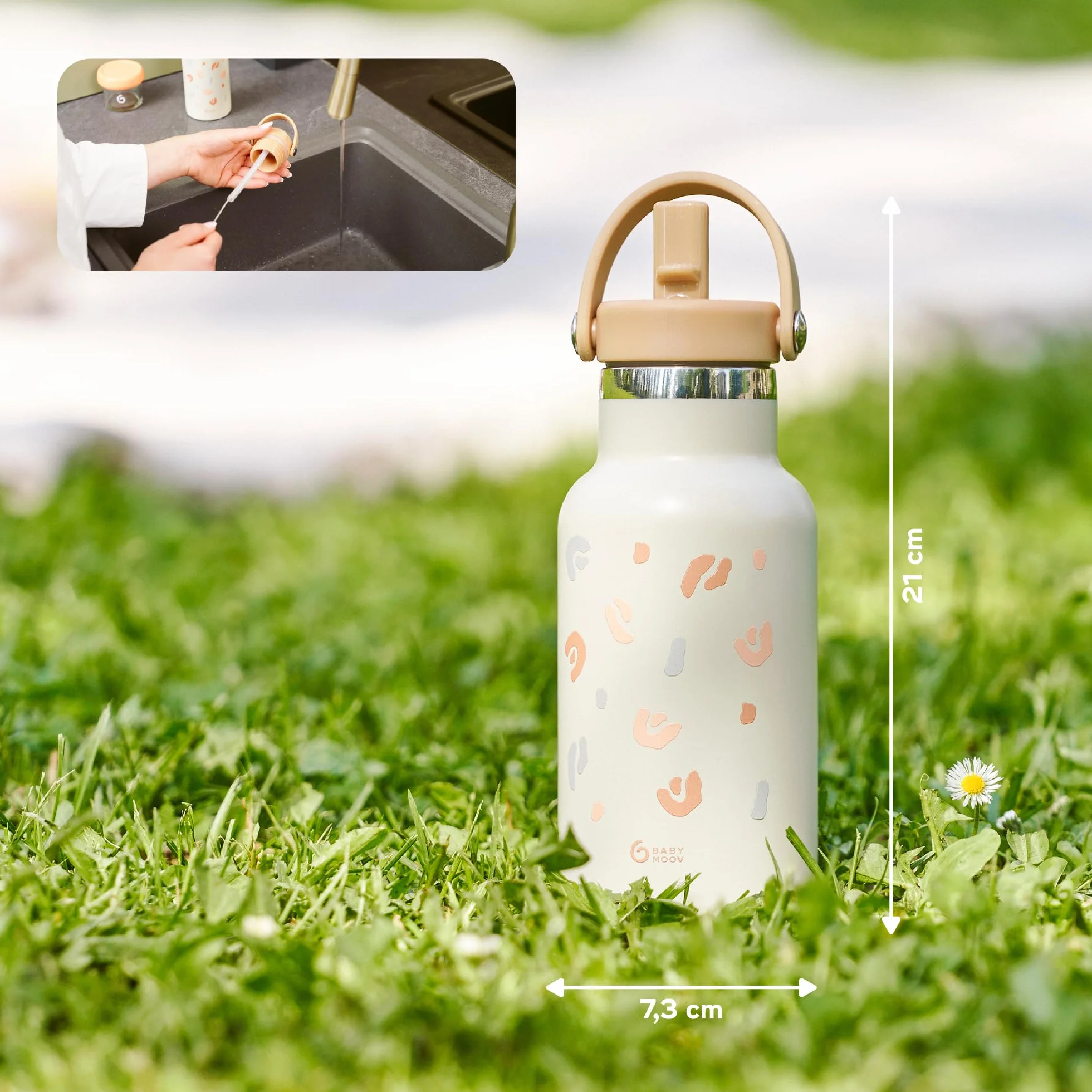 Babymoov Gourde Enfant Isotherme Inox 350ml Anti Fuites Paille Intégrée Garde 12h Frais 6h Chaud Poignée Transport