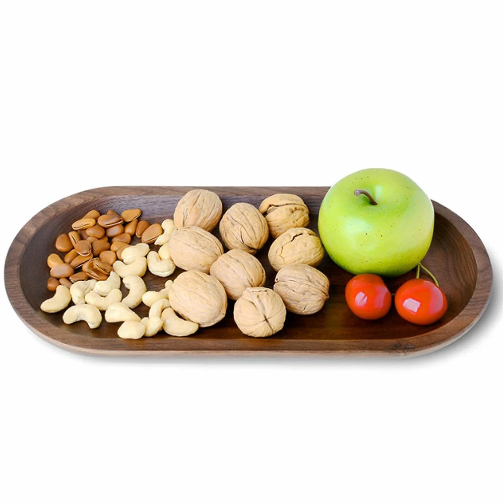 Plateau de service en bois massif décoratifs, plateaux, servir les plats pour la nourriture Fruits Thé café Vin de qualité premium, respectueux de l'environnement, forme ovale – Noyer Noir Large