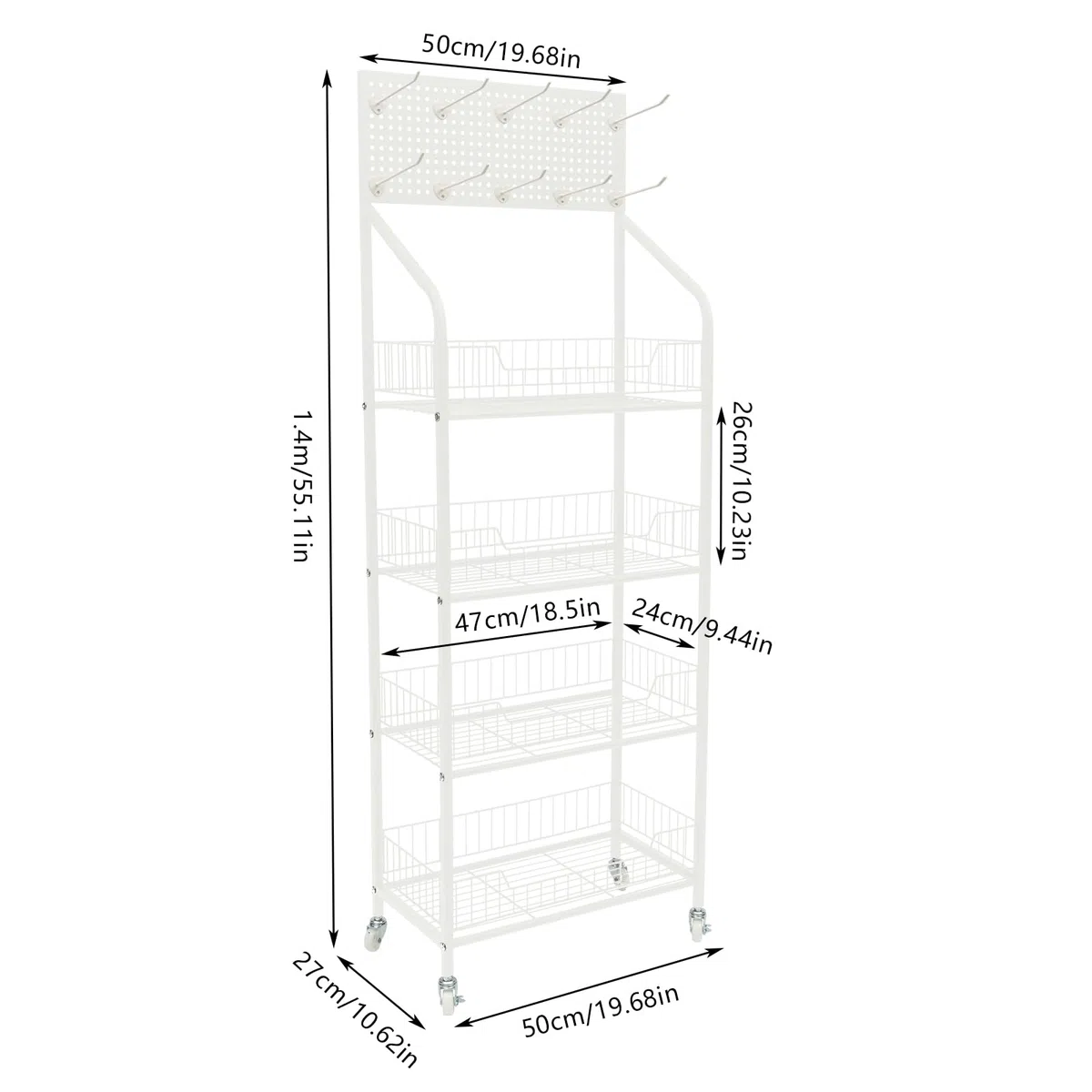 Présentoir à bonbons à 4 niveaux – Support de vente au détail pour comptoir de préparation et de préparation – Étagère de rangement pour chips – 50 x 27 x 140 cm (blanc) – Parfait pour les magasins de