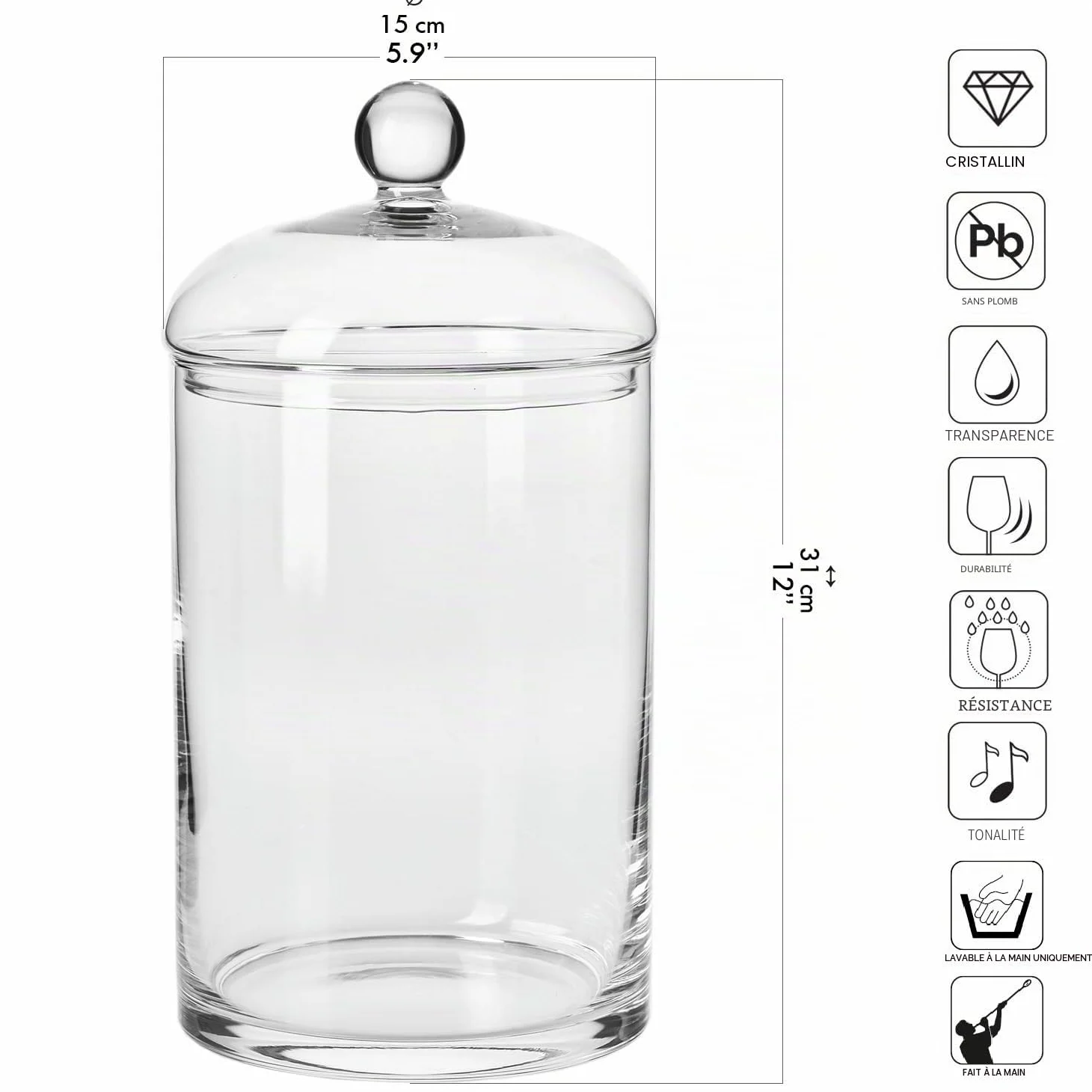 Krosno Grande bonbonnière/bocal à biscuits avec couvercle | 2,7 L | 310 mm de haut, Ø 150 mm | Collection Glamour | Pour la maison, les restaurants et les fêtes | Cristal sans plomb
