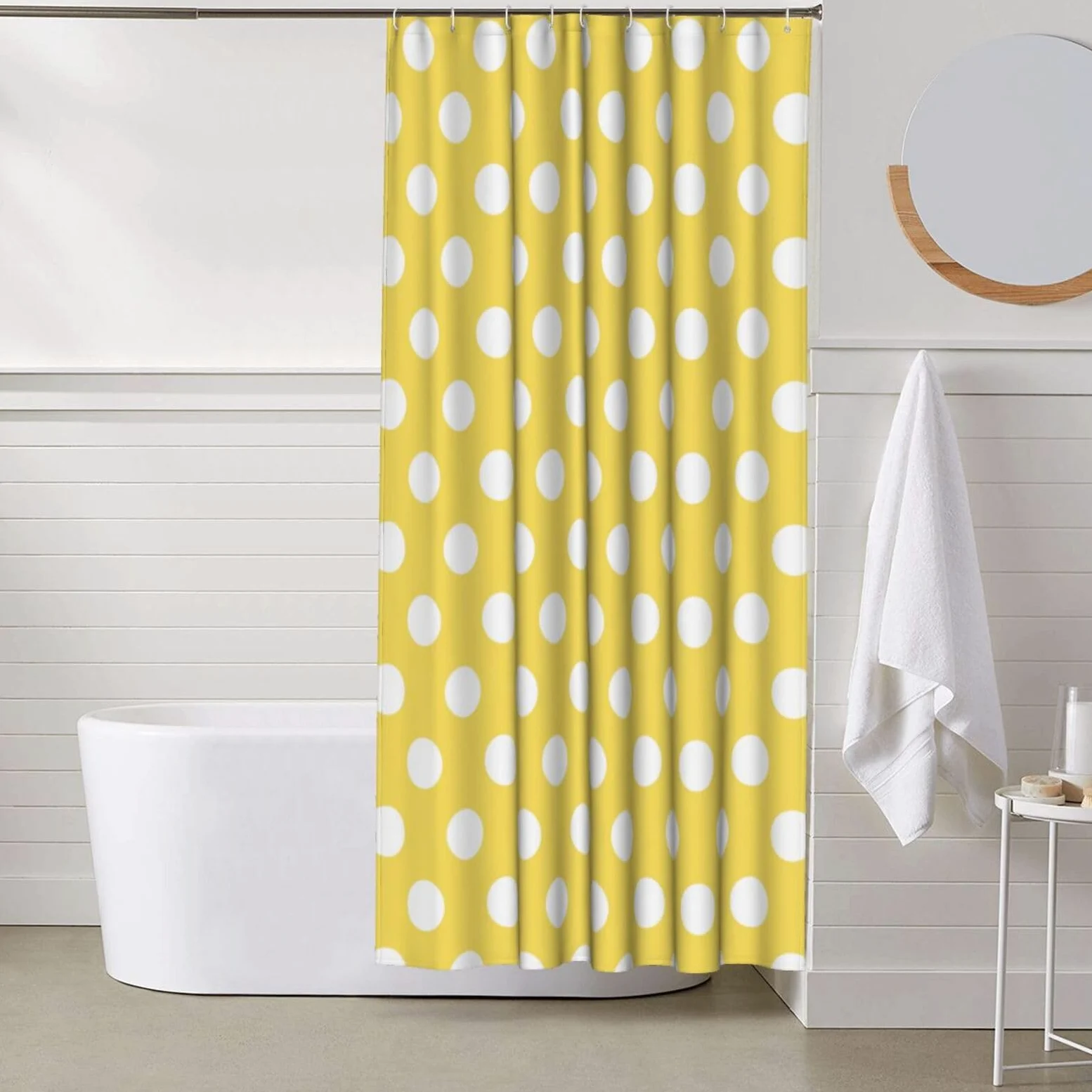Rideau de douche imperméable et lavable en machine à pois jaune clair – 152,4 x 183 cm d'épaisseur – Décoration de salle de bain mignonne
