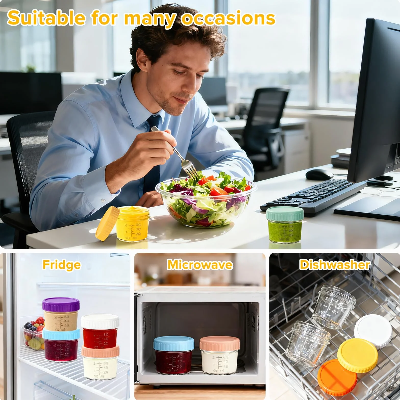 8 Récipients à Vinaigrette en Verre 120ml avec Couvercles Silicone Anti-Fuite, Boîtes Conservation Alimentaire Portable
