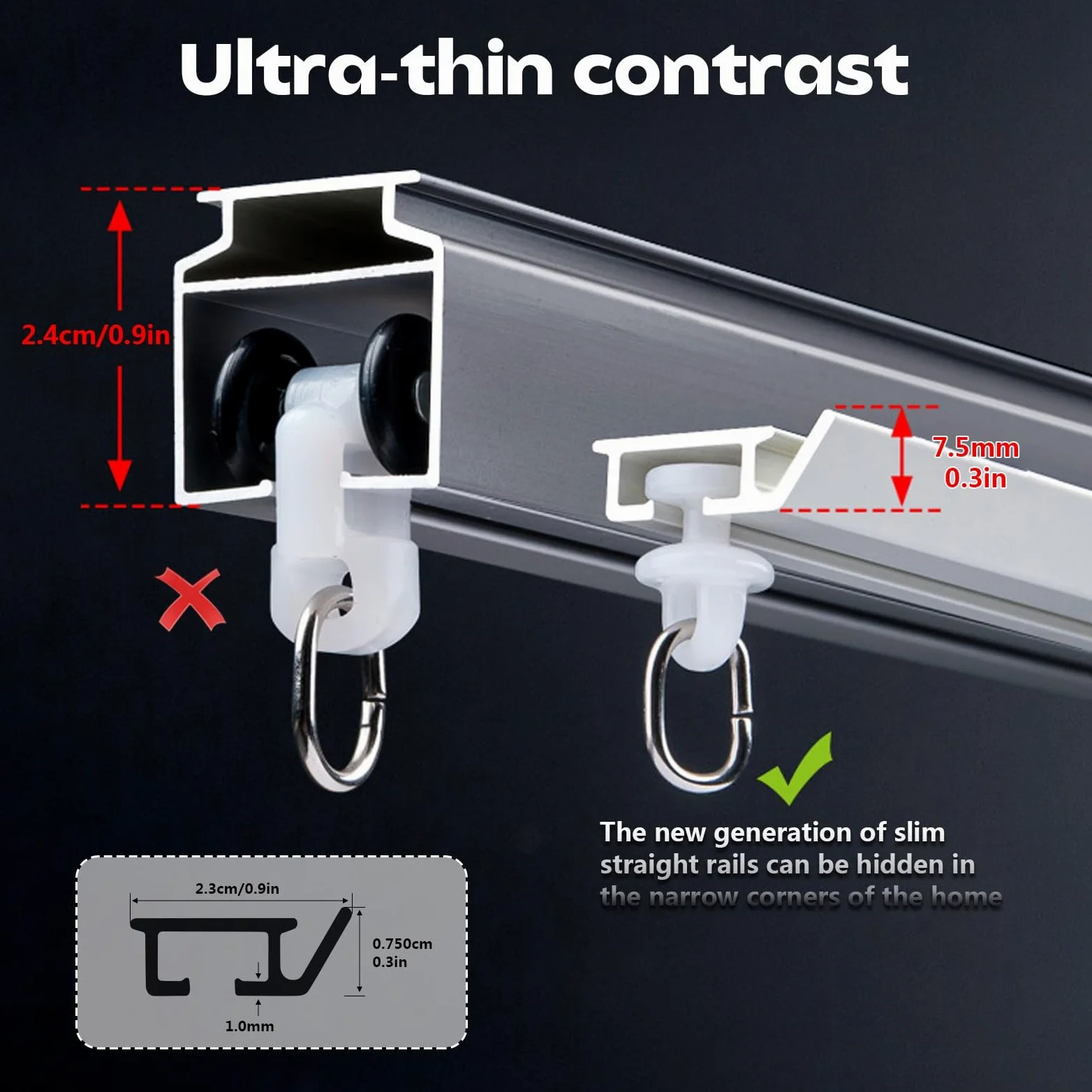 Tringle à rideaux ultra fine blanche de 120 cm avec embouts en alliage et support caché – Tringle à rideaux lisse et silencieuse pour une décoration d'intérieur élégante et une installation facile