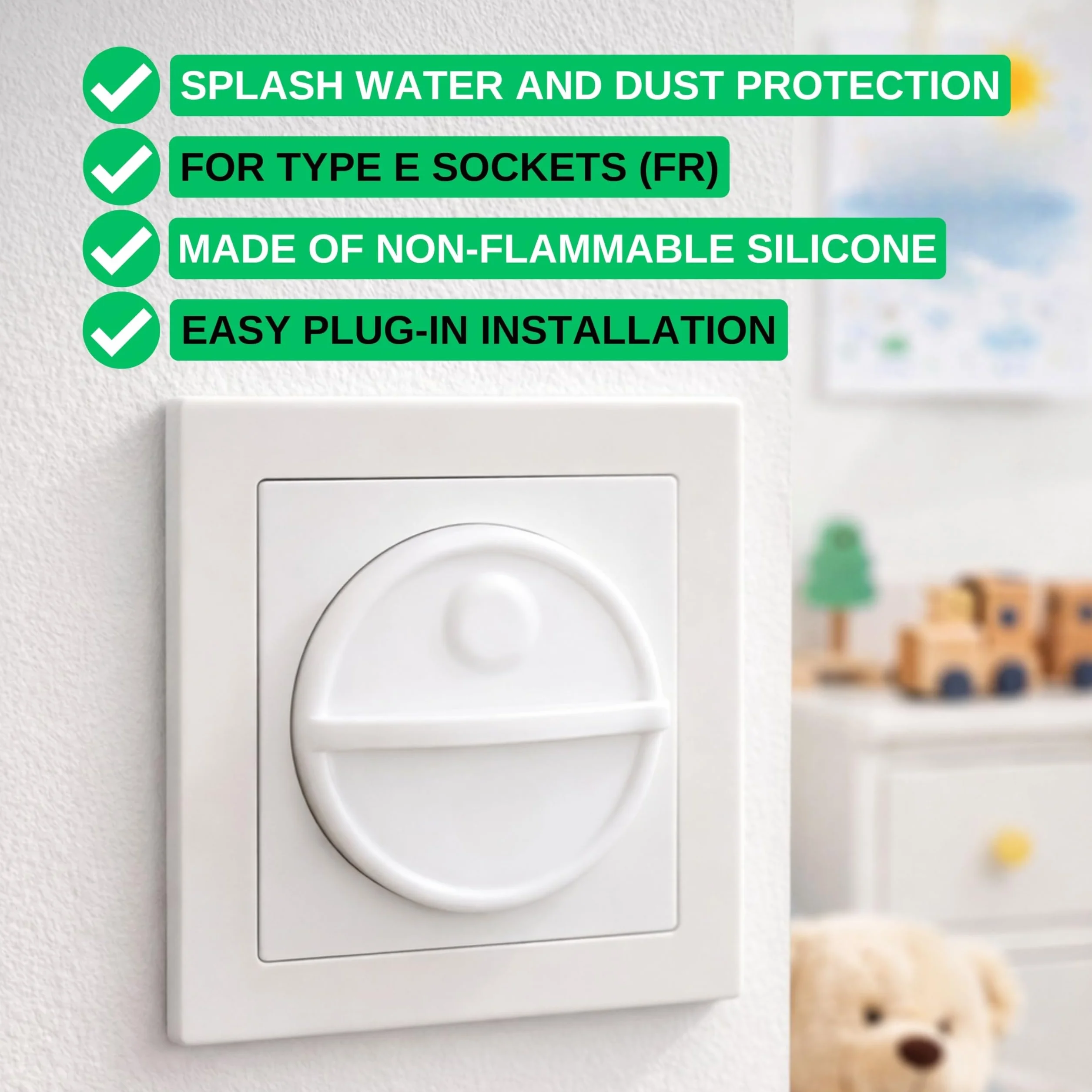 Cache-prise silicone blanc 2 pièces type E France protection éclaboussures poussière