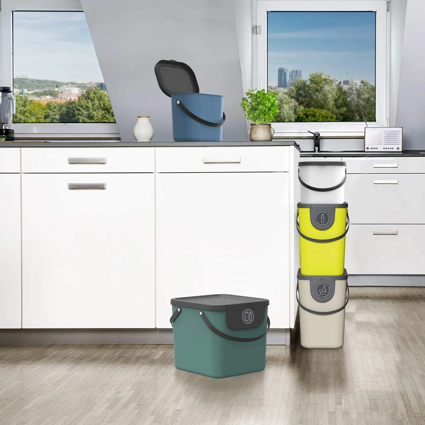 Rotho Albula Système de Séparation des Déchets 40 l Plastique PP sans BPA Cappuccino Anthracite
