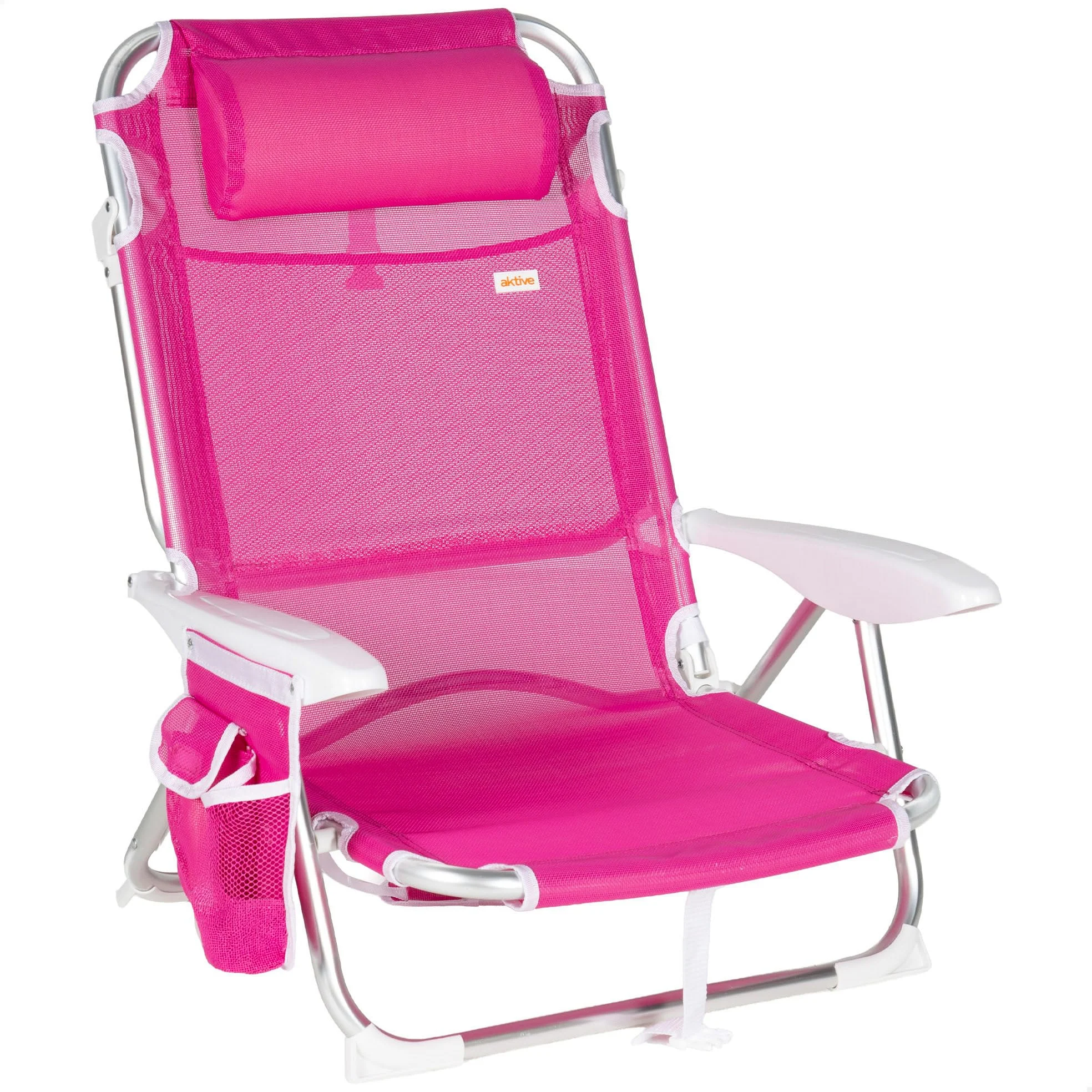 AKTIVE Chaise de Plage Pliable, Fuchsia, textilène et Aluminium, 51 x 45 x 76 cm, 4 Positions, Dossier Haut, 110 kg