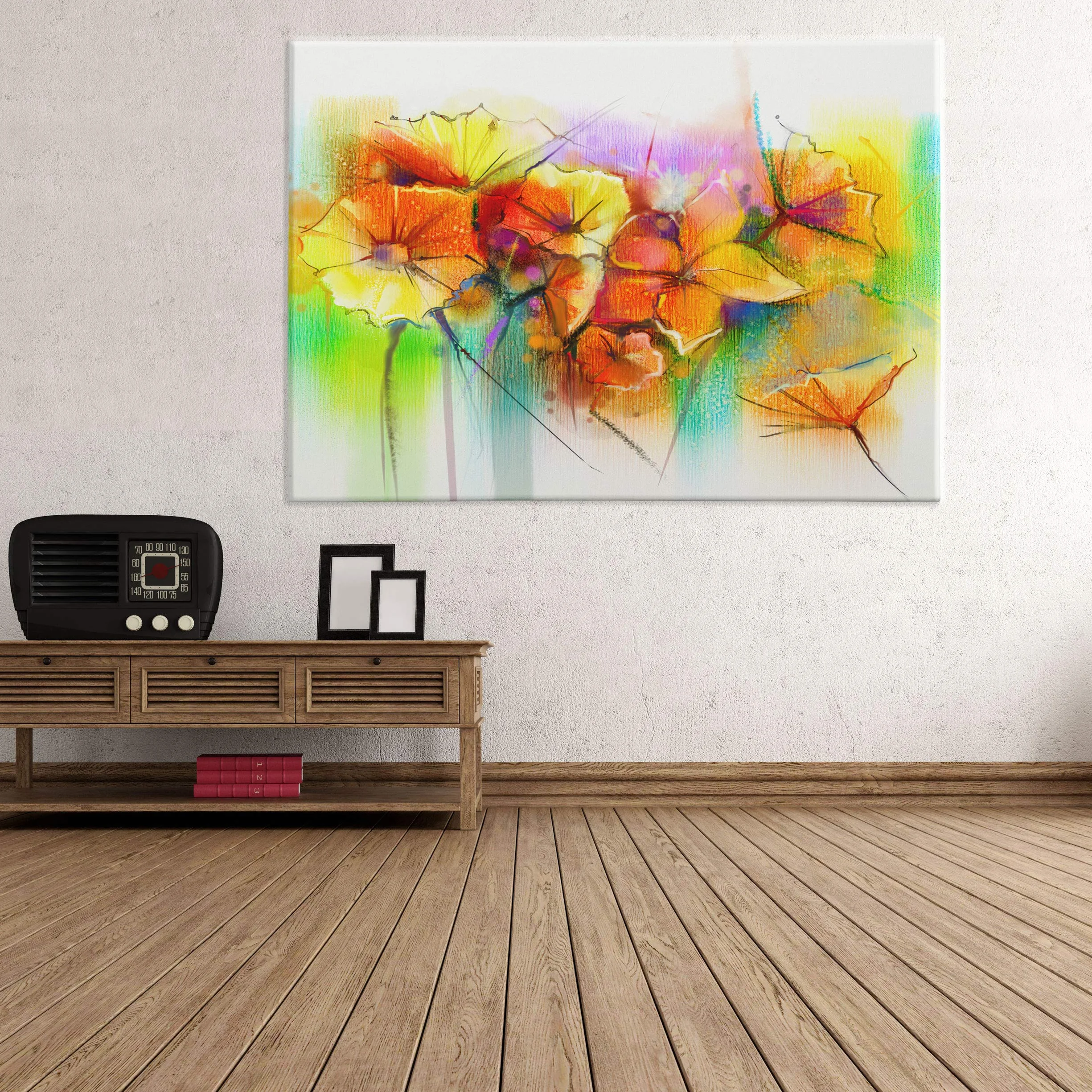 Tableau à fleurs colorées abstrait moderne sur toile 50 x 70 cm sans cadre