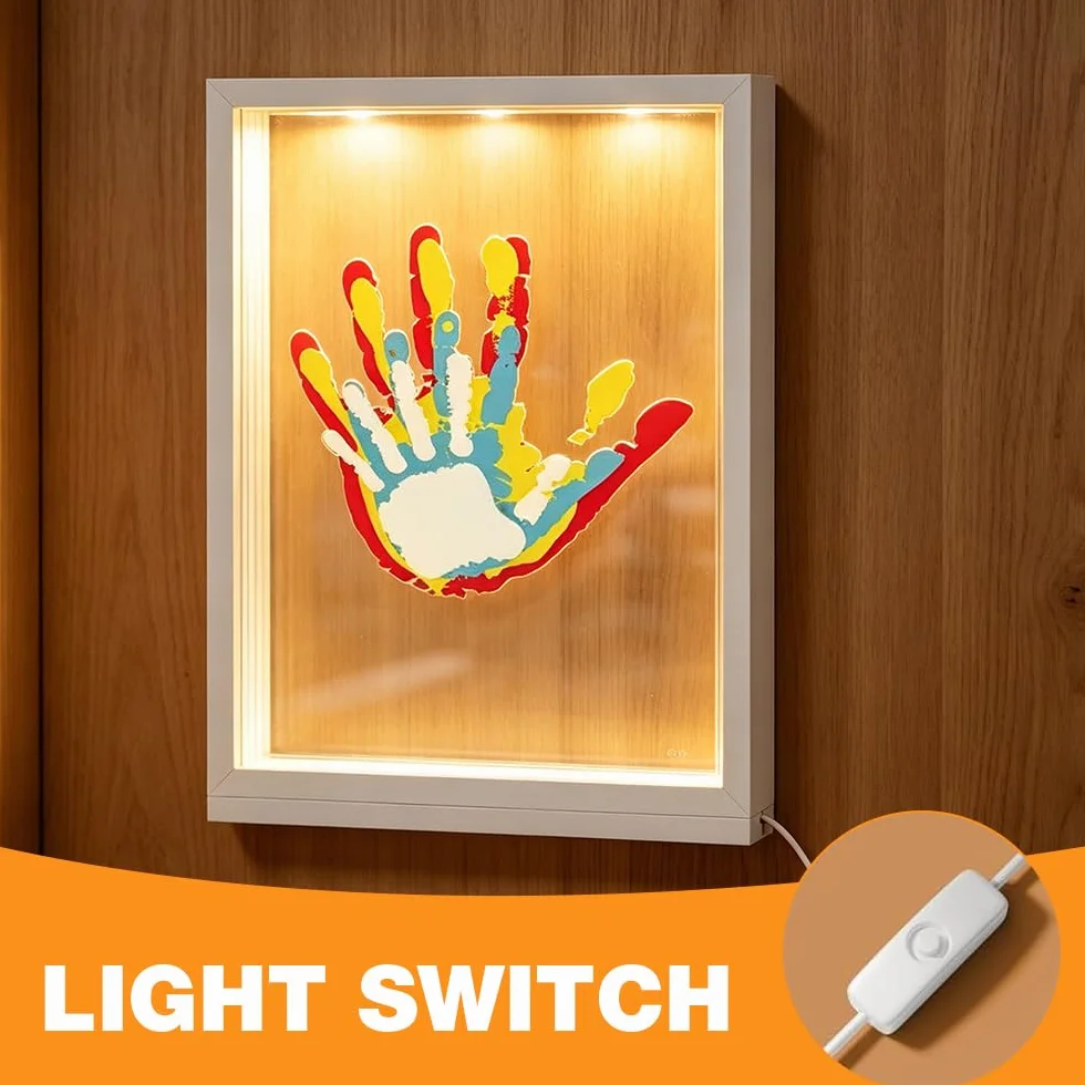 Kit d'Empreintes Familiales avec Veilleuse LED et Pigments - Cadre en Bois pour Bébé, Couples - Cadeau Personnalisé (Blanc)
