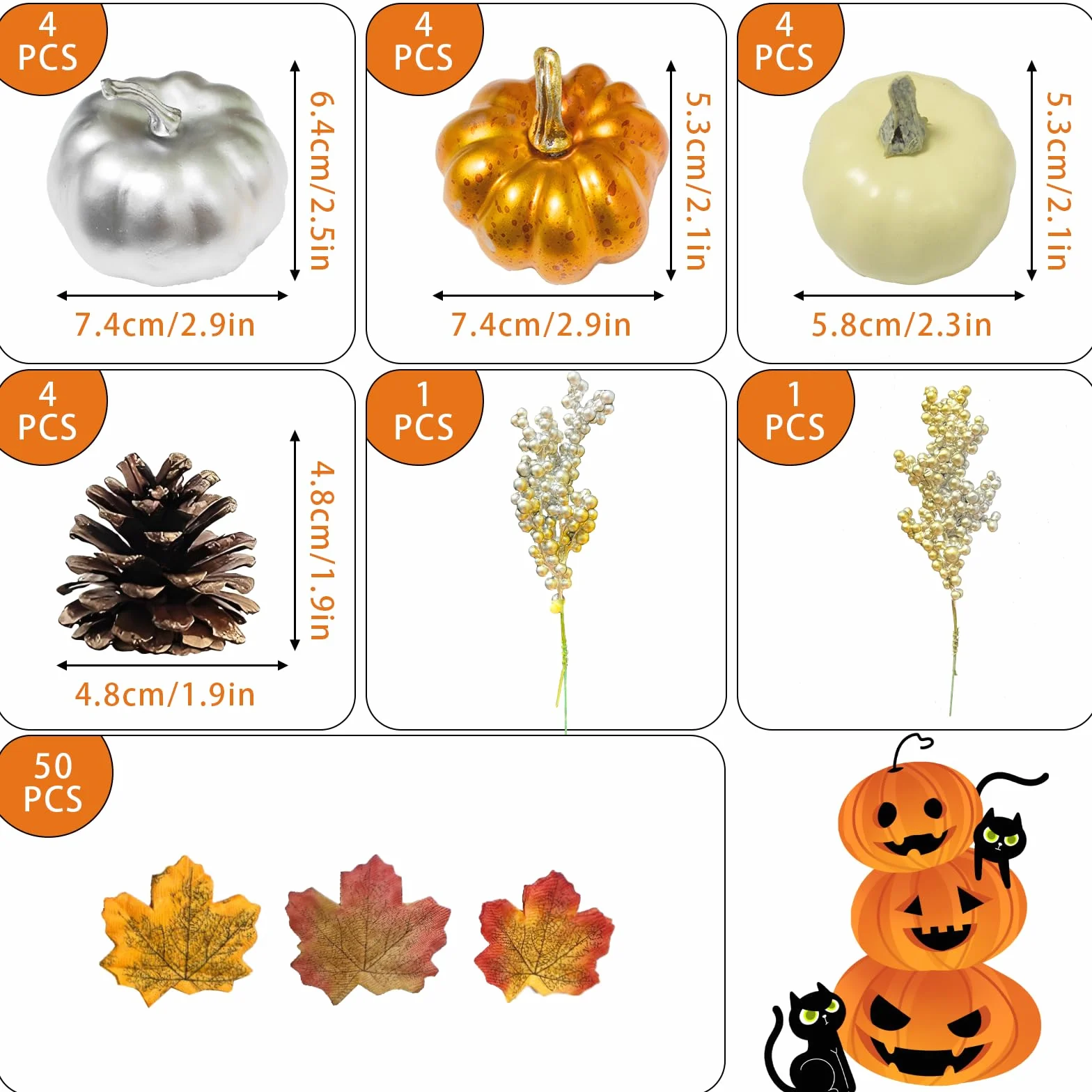 Décoration Automne Halloween Citrouilles Artificielles 68 Pièces