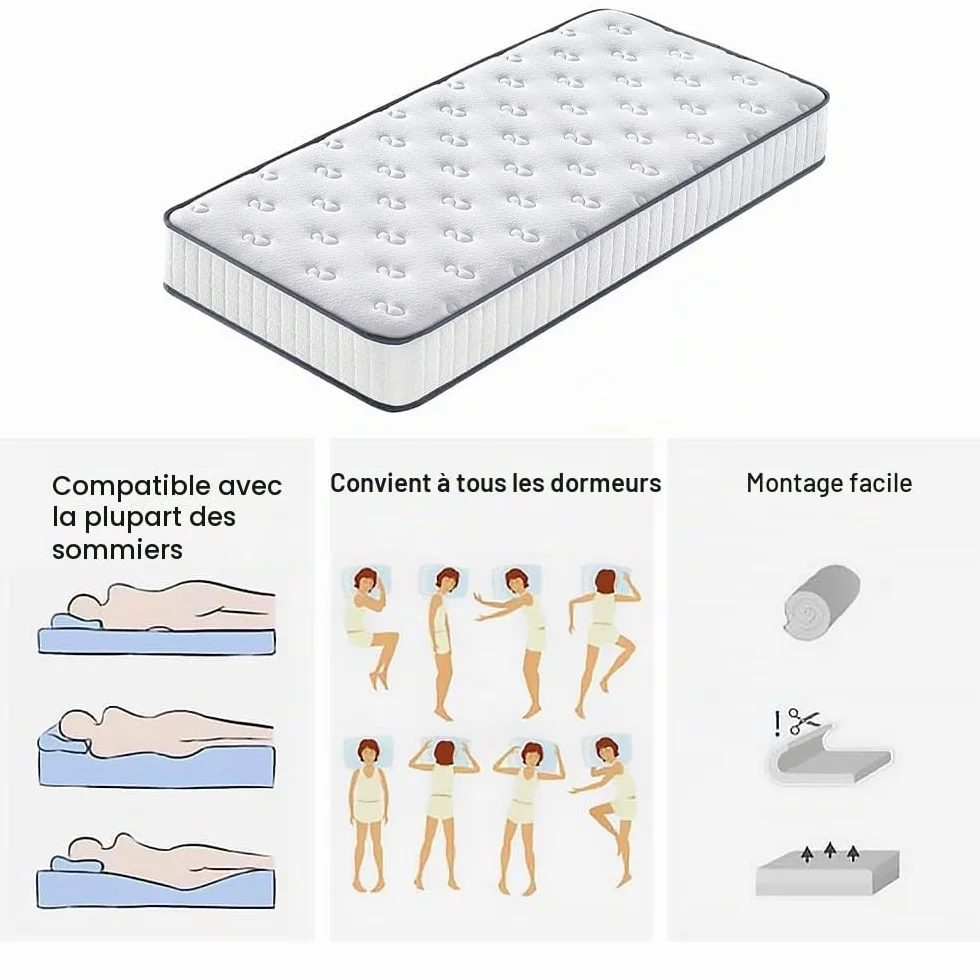 Matelas 90x190 Mousse A Mémoire 22 cm Haute Resilience Réversible