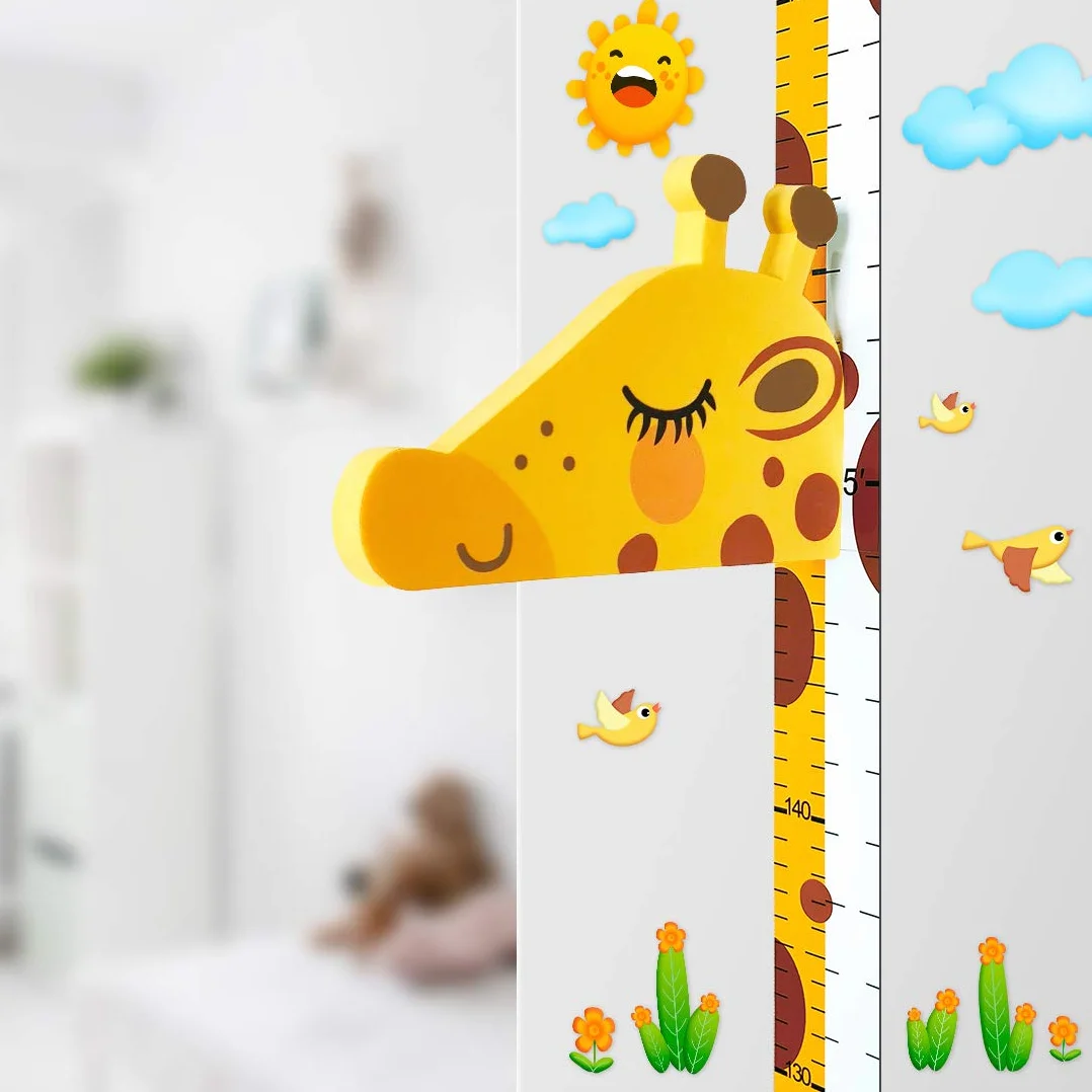 Tableau de Croissance Règle de Hauteur Girafe Toise 3D Support Ecriture Taille Appuie-Tête Amovible EVA Stickers Muraux Chambre d'Enfants