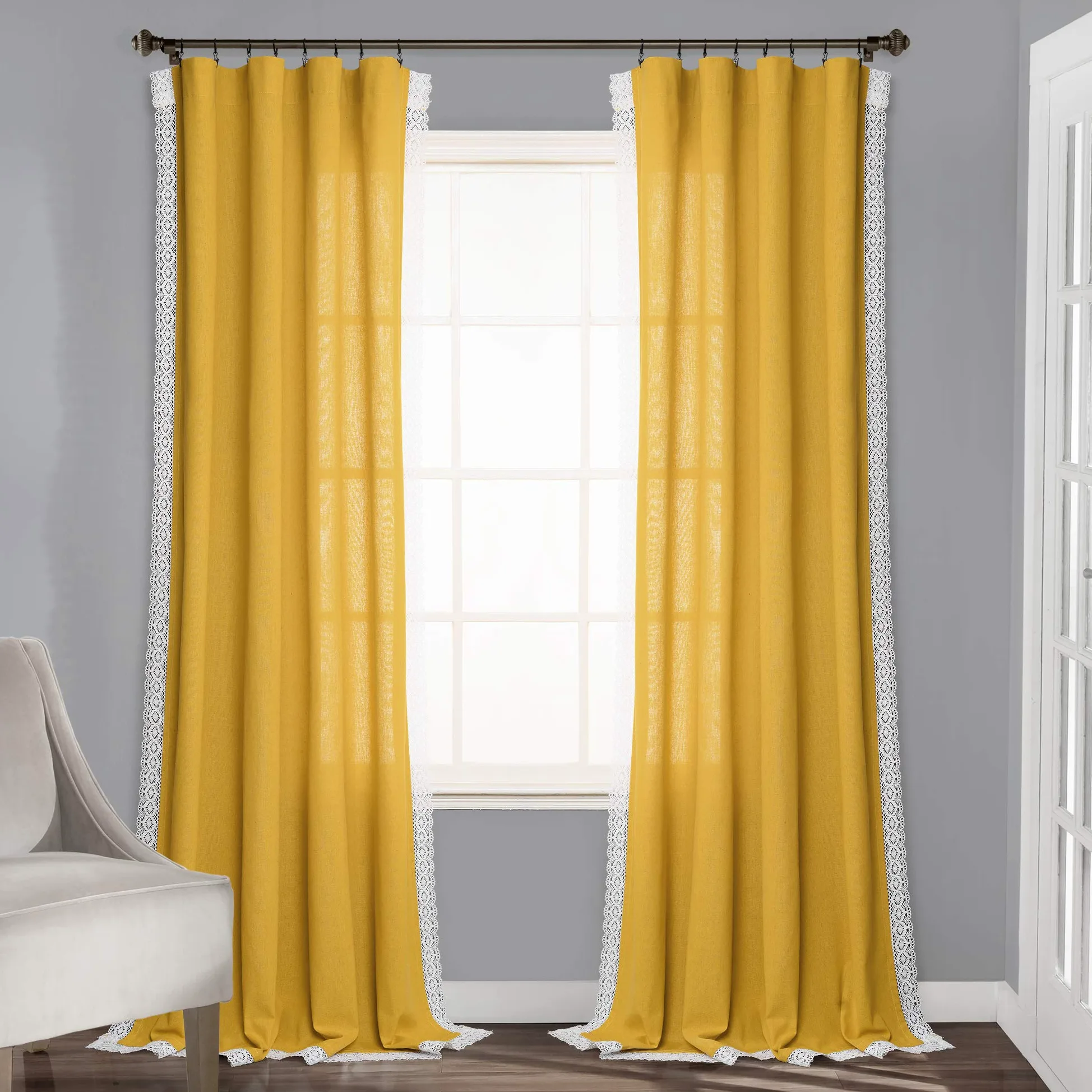 Lush Decor Rosalie Paire de Rideaux de fenêtre Style Rustique pour Salon, Salle à Manger, Chambre à Coucher 213,4 x 137,2 cm Jaune 213,4 x 137,2 cm